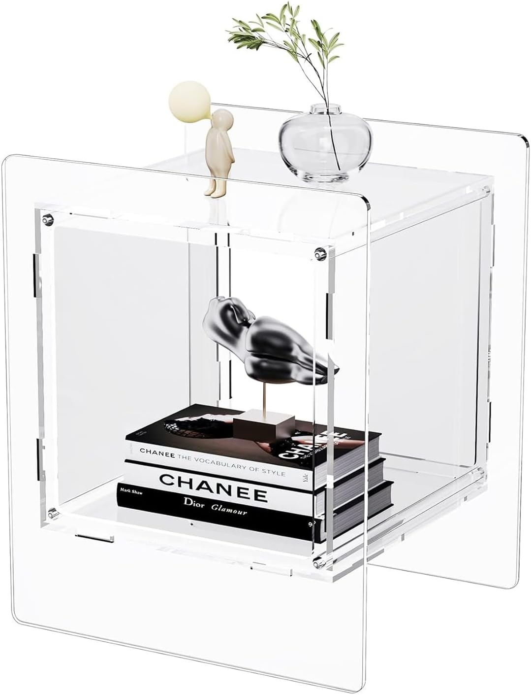 HOOMFIT Acrylic Nightstand with Open Storage Shelf, Creative Modern Side Table, Lightweight Side Table for Home Decor and Living Room (White) image number 1