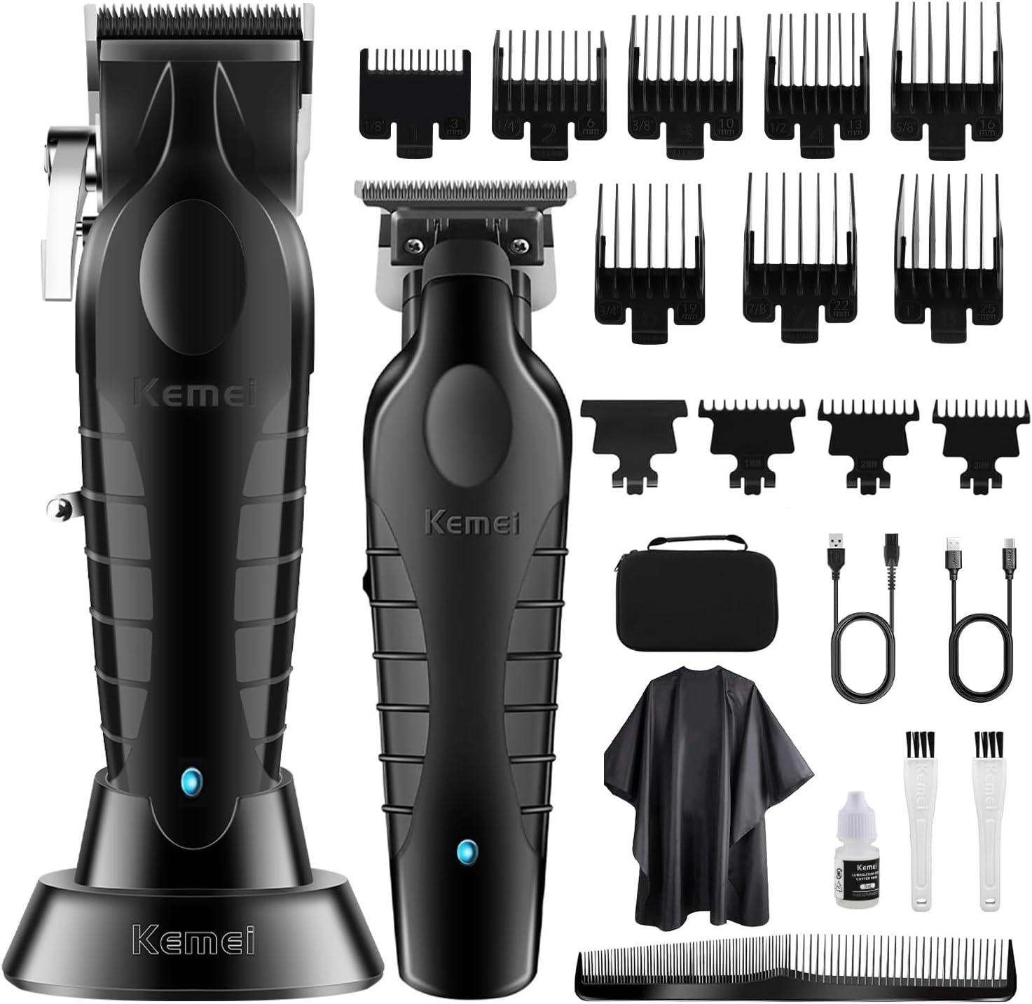 KEMEI Hair Clipper and Trimmer Set Professional Cordless Hair Clipper for Men Electric Beard Trimmers Barber Hair Cuttings Kit, T Blade Trimmers for Men, KM-2296，KM-2299 image number 6