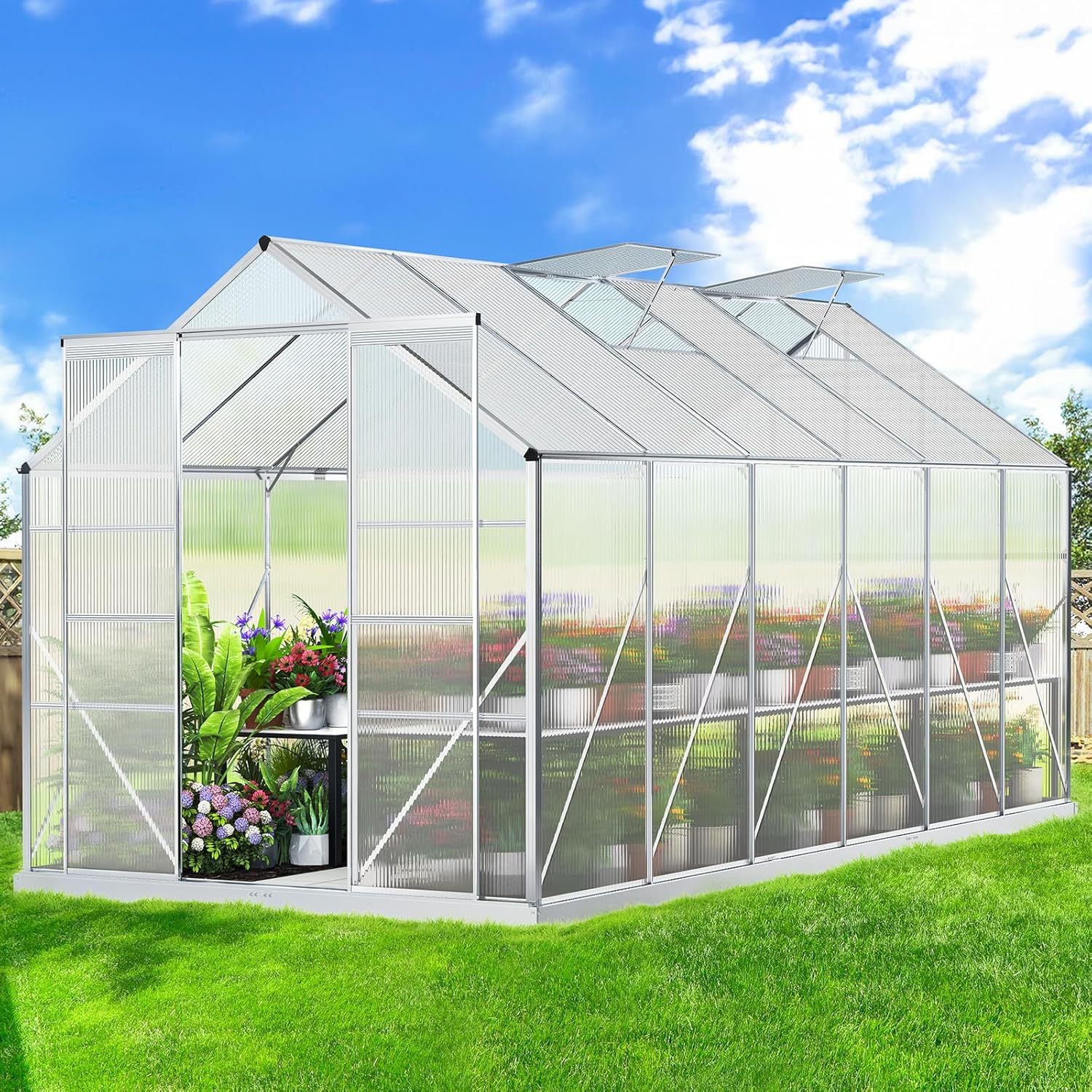 ALFORDSON Greenhouse Garden Shed Cover, Walk-In Tunnel Green House with Ventilation Windows, Aluminium Steel Frame Grow Tent for Gardening Plants Flowers, 3.8X2.4X2.1M image number 3