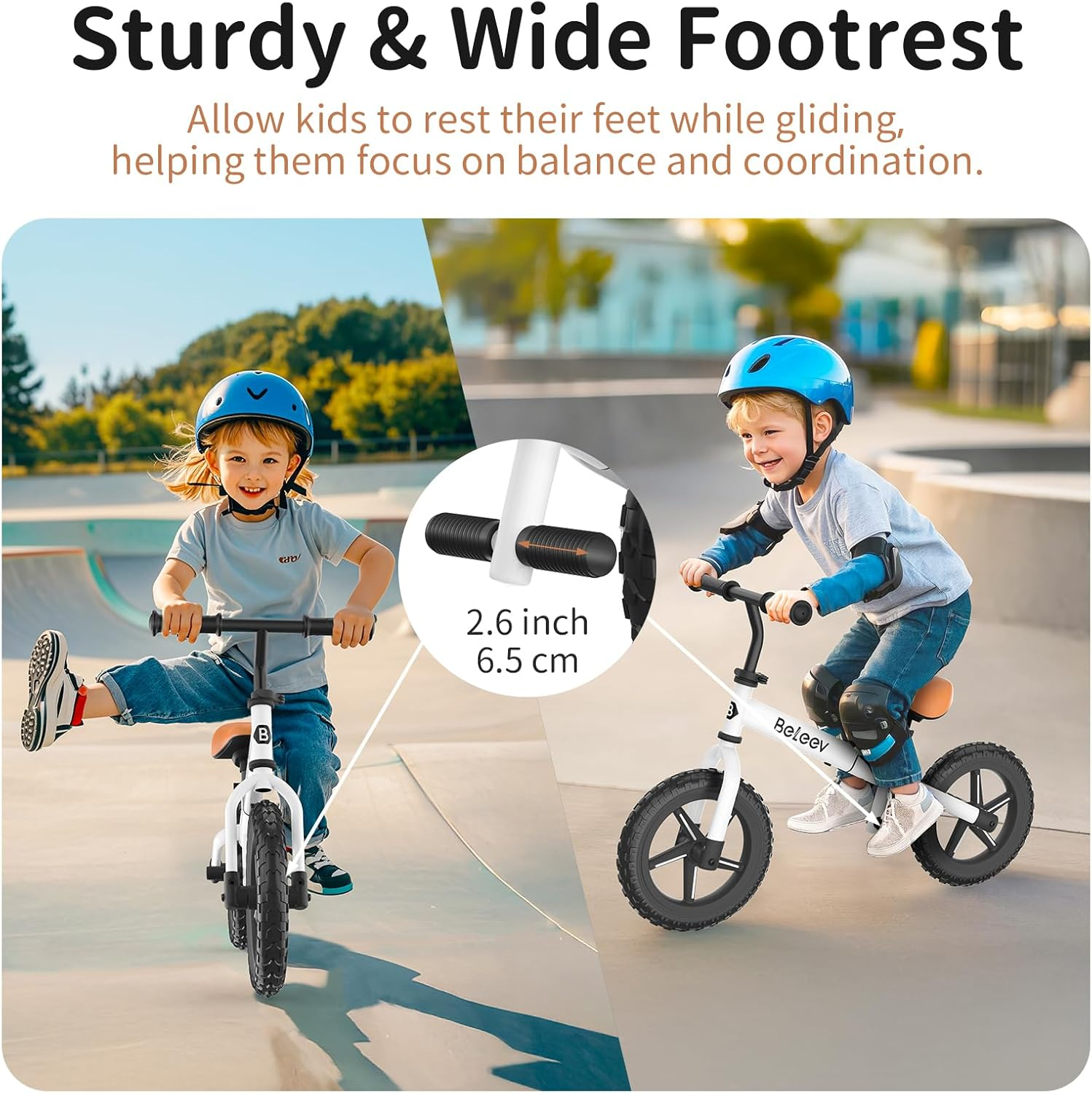BELEEV C2 Balance Bike 2 Year Old with LED Light-Up Wheels, Adjustable Seat and Handlebar, Footrest, 12 Inch Anti-Skid Wheels, Kids Toddler Baby Walker Bike First Birthday 2-5 for Boys Girls