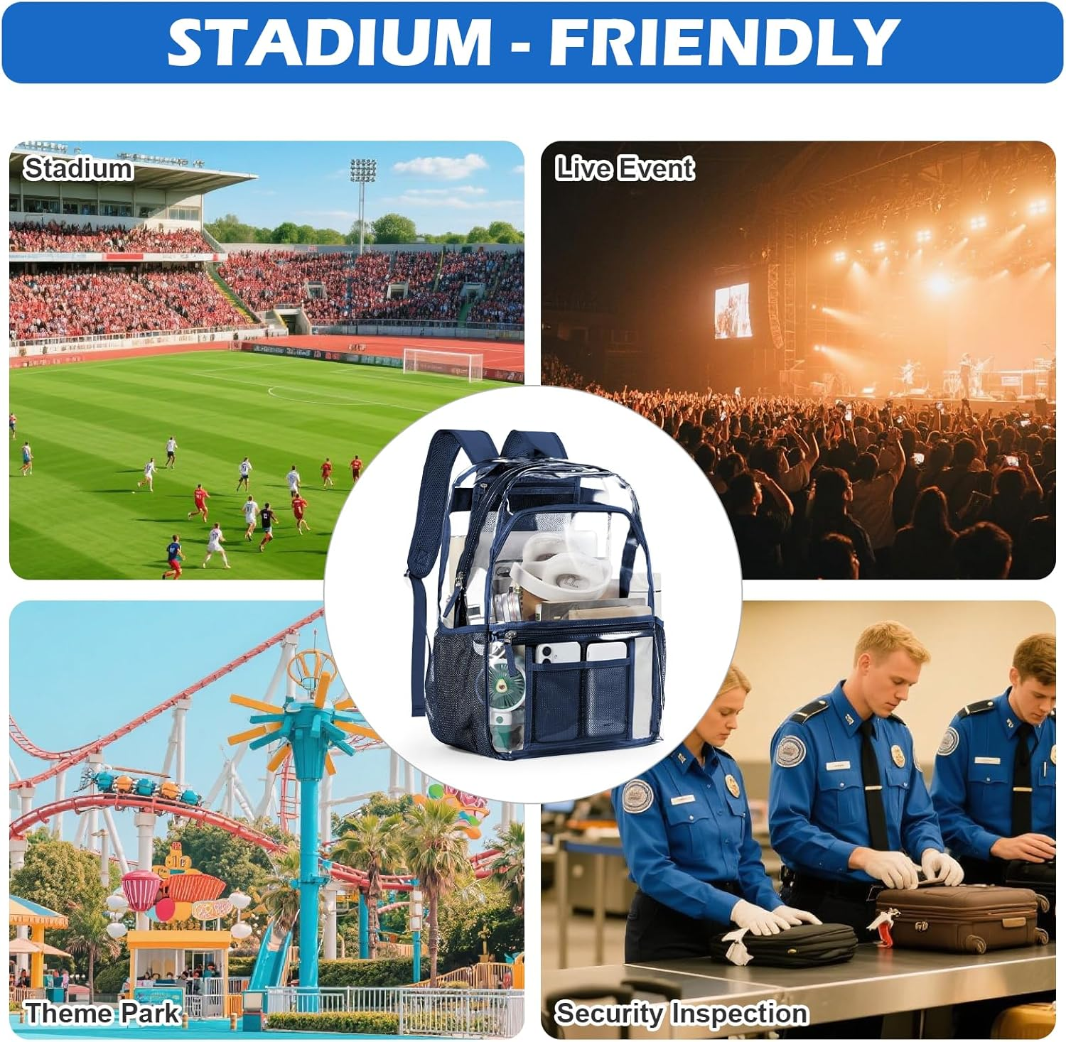 WEPOET Clear Backpack Heavy Duty Transparent See through Backpack,Waterproof Clear Bookbag image number 6