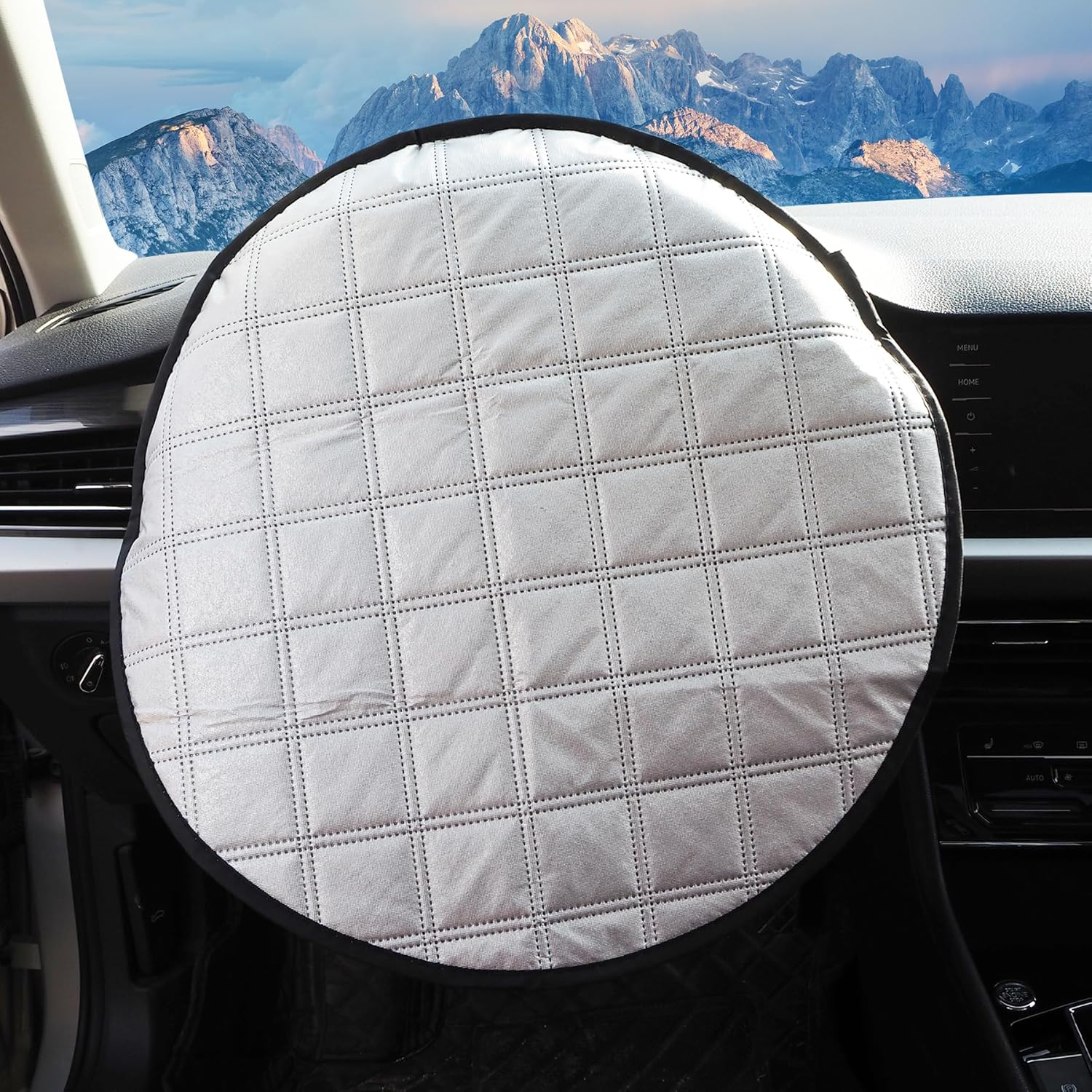 Car Steering Wheel Sun Shade Cover, Universal Steering Wheel Sun Block Anti-Heat UV Rays Block Aluminum Foil Sunshade Cover, Reflective & Foldable Interior Accessories for Sedan SUV Truck RV (Silver)