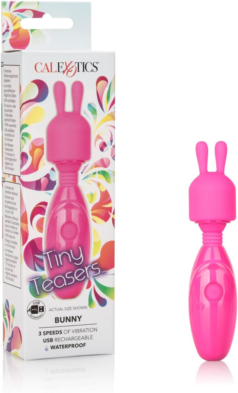 Calexotics Tiny Teasers Bunny - Waterproof Bullet Vibrator with Removable Rabbit Tip - Adult Pocket Vibrator Toys for Couples - Pink