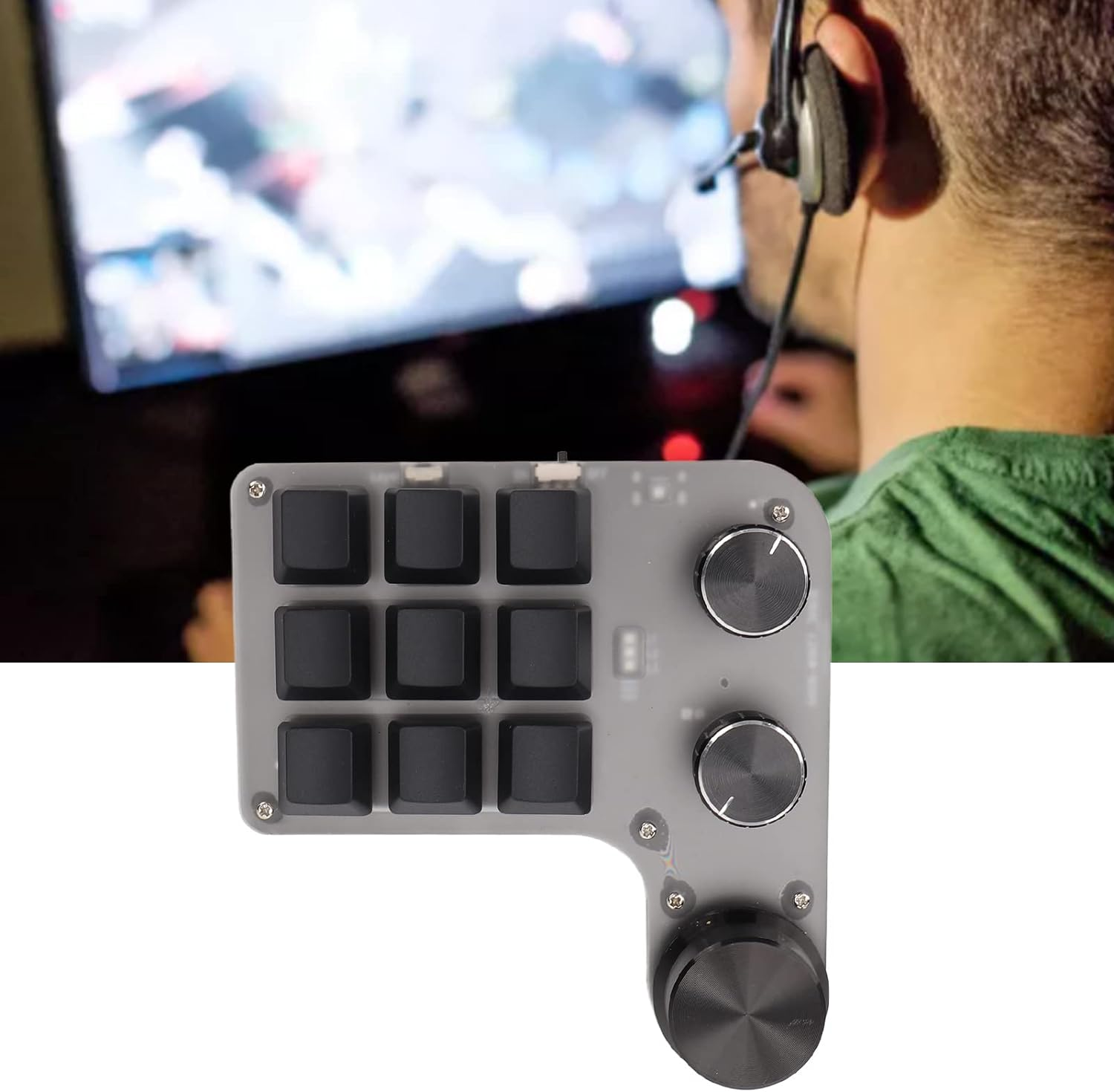 One Handed Macro Mechanical Keyboard, 9 Keys 3 Knobs Programmable Macro Keyboard, USB Wireless Dual Mode Gaming Keypad, For image number 6