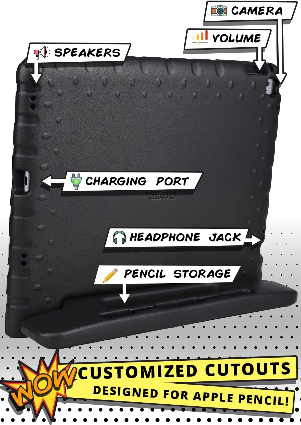 Official Cooper Dynamo Ipad 9Th Generation Case for Kids Fits Ipad 10.2, 8Th, 7Th Gen, Air 3, Pro 10.5 | Rugged, Lightweight, Kids Proof Case with Magic Handle & Stand, Pencil Holder (Licorice Black) image number 2