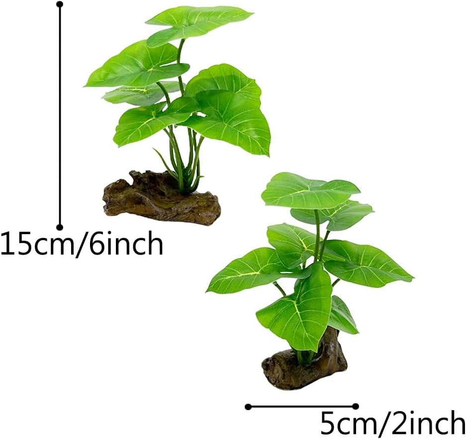 Smoothedo-Pets Fish Tank Decor Aquarium Decorations Ornaments Betta Leaf Pad Hammock Plastic Artificial Plant Goldfish Fish Hides Small Tank/Reptiles Plants Driftwood (Green-Type-A-Set) image number 6