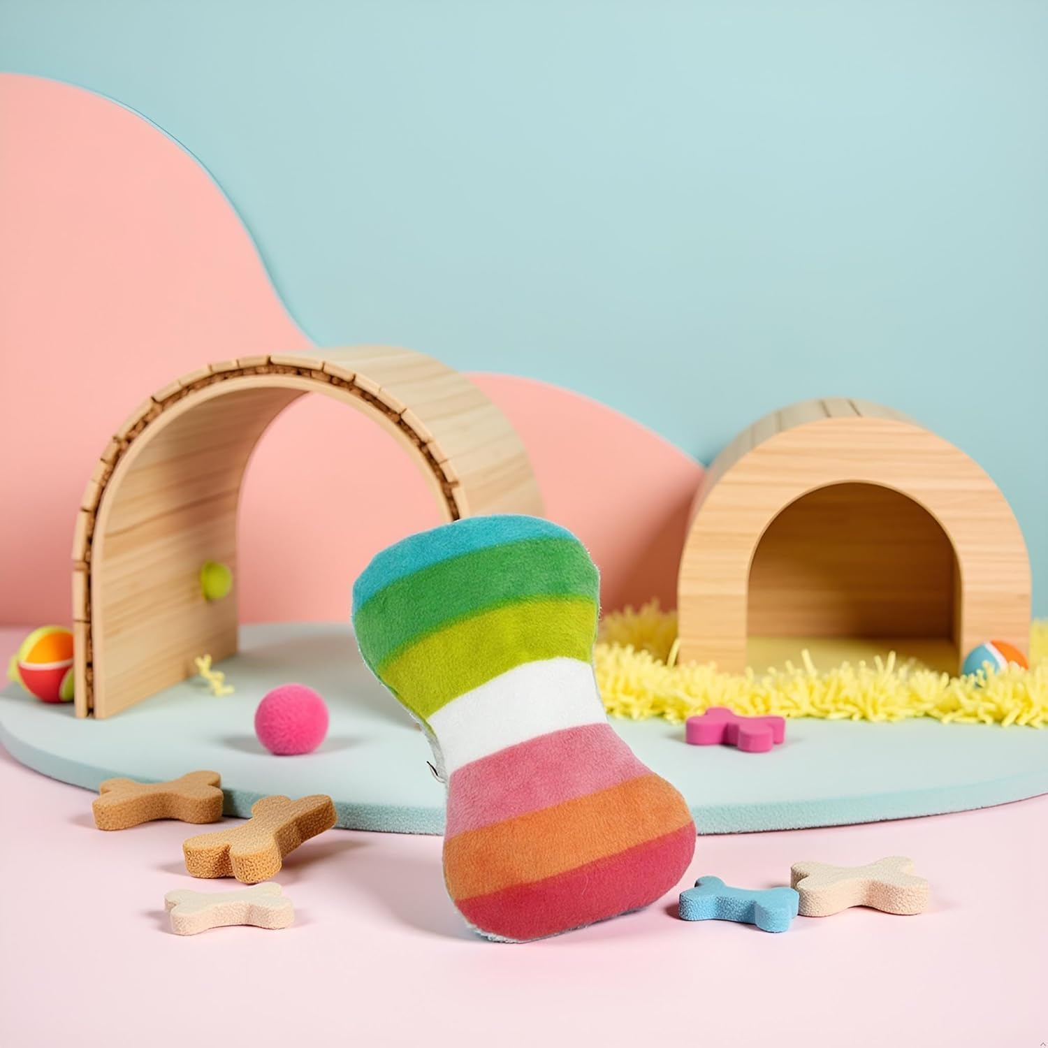 2Pcs Dog Plush Vocal Rainbow Dog Bone-Shape Chewing Pet Supplies for Pet Playing Use Adorable Quality and Practical Attractive and Professional Bone with Puncture Resistant Squeaker, Chew image number 1