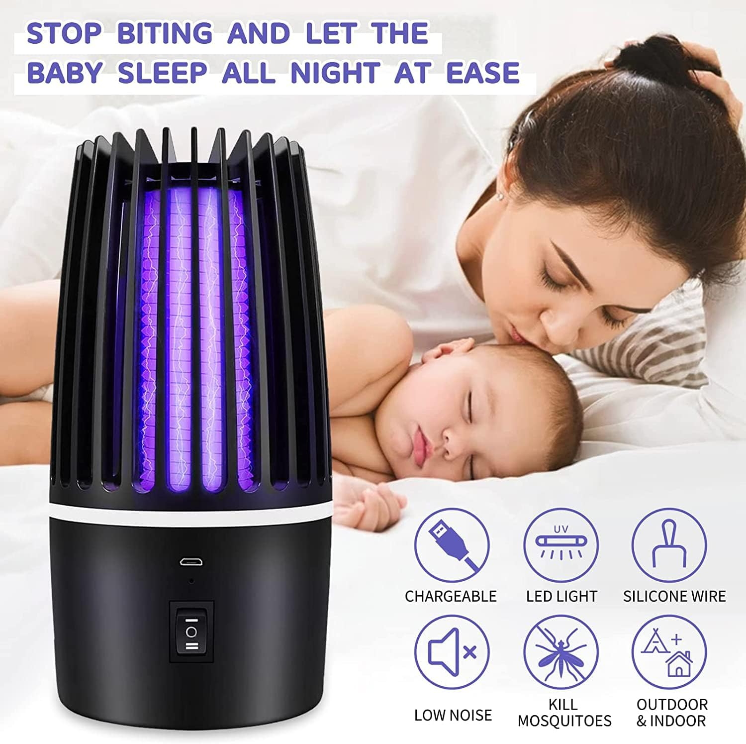 Bug Zapper, 2 in 1 Mosquito Killer Lamp, Portable Zappers with Night Light, 4000Mah USB Rechargeable Mosquito Killer Electric Lamp Insect Repellent, Indoor Outdoor Pest Control Trap Bug Zapper image number 6