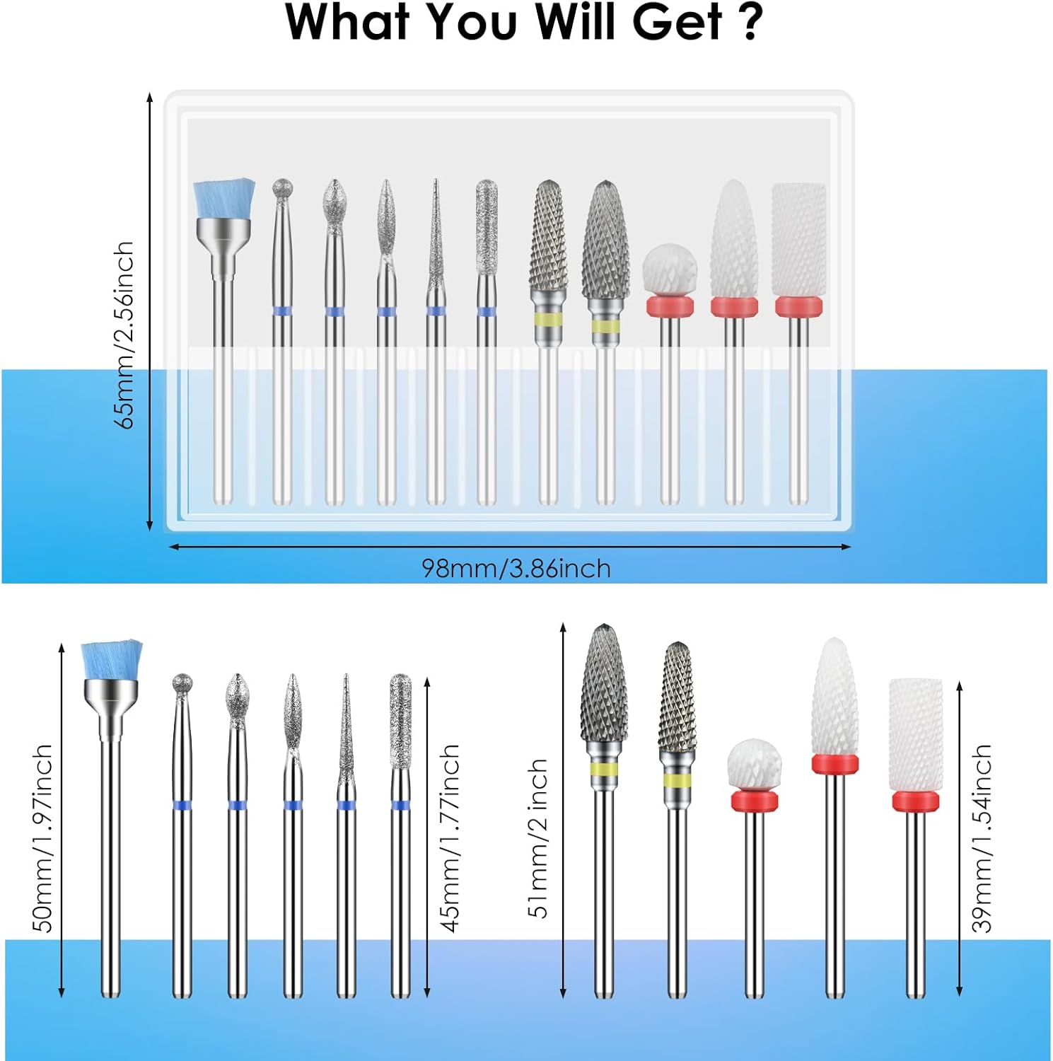 Depvko 11 X Nail Drill Bits Set, Drill Bits for Nails, 2 X Tungsten Carbide Drill Bits + 3 X Ceramic Efile Nail Drill Bits + 5 X Diamond Bits + 1 X Brush, 3/32 Inch Cuticle Cutter Bit for Gel Nails image number 4