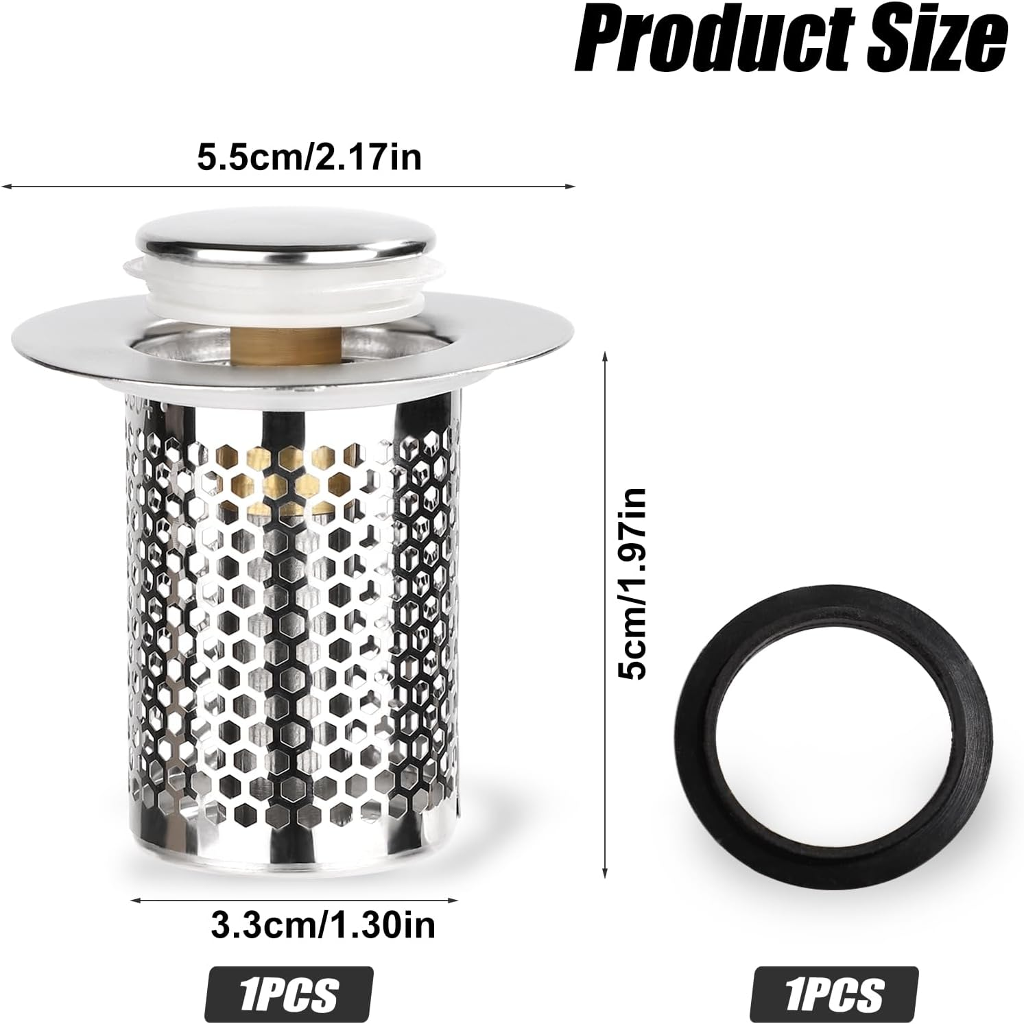 Stainless Steel Floor Drain Filter, Short-Styled Pop-Up Sink Drain Filter Multifunctional Bathtub Sink Drain Strainer Bathroom Sink Stopper for Kitchen Bathroom Supplies image number 3