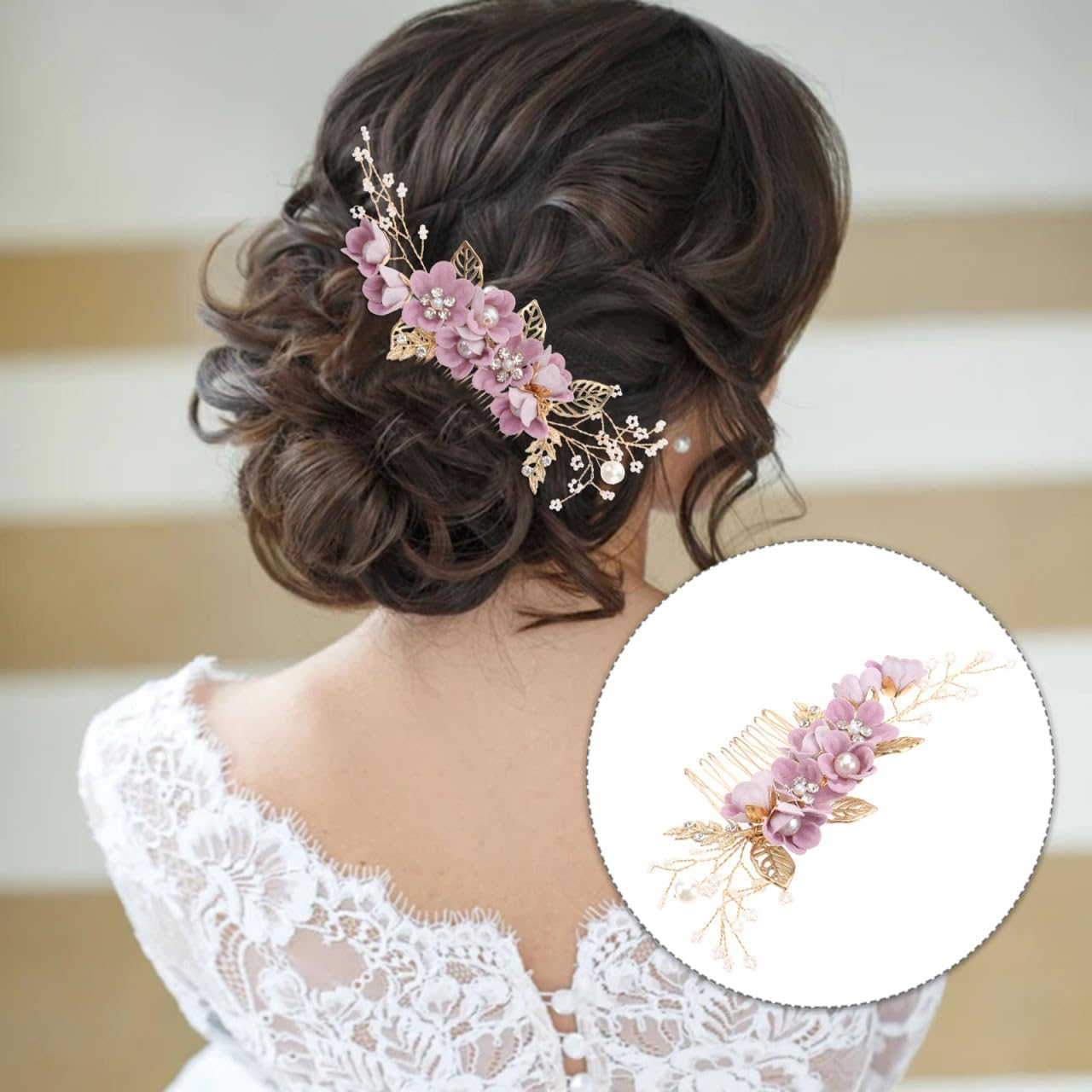 Hemobllo Side Hair Clips with Flowers for the Bride: Alloy Headpiece with Rhinestones and Flowers for Wedding Brides Hair Comb Wedding Prom Birthday Party image number 4