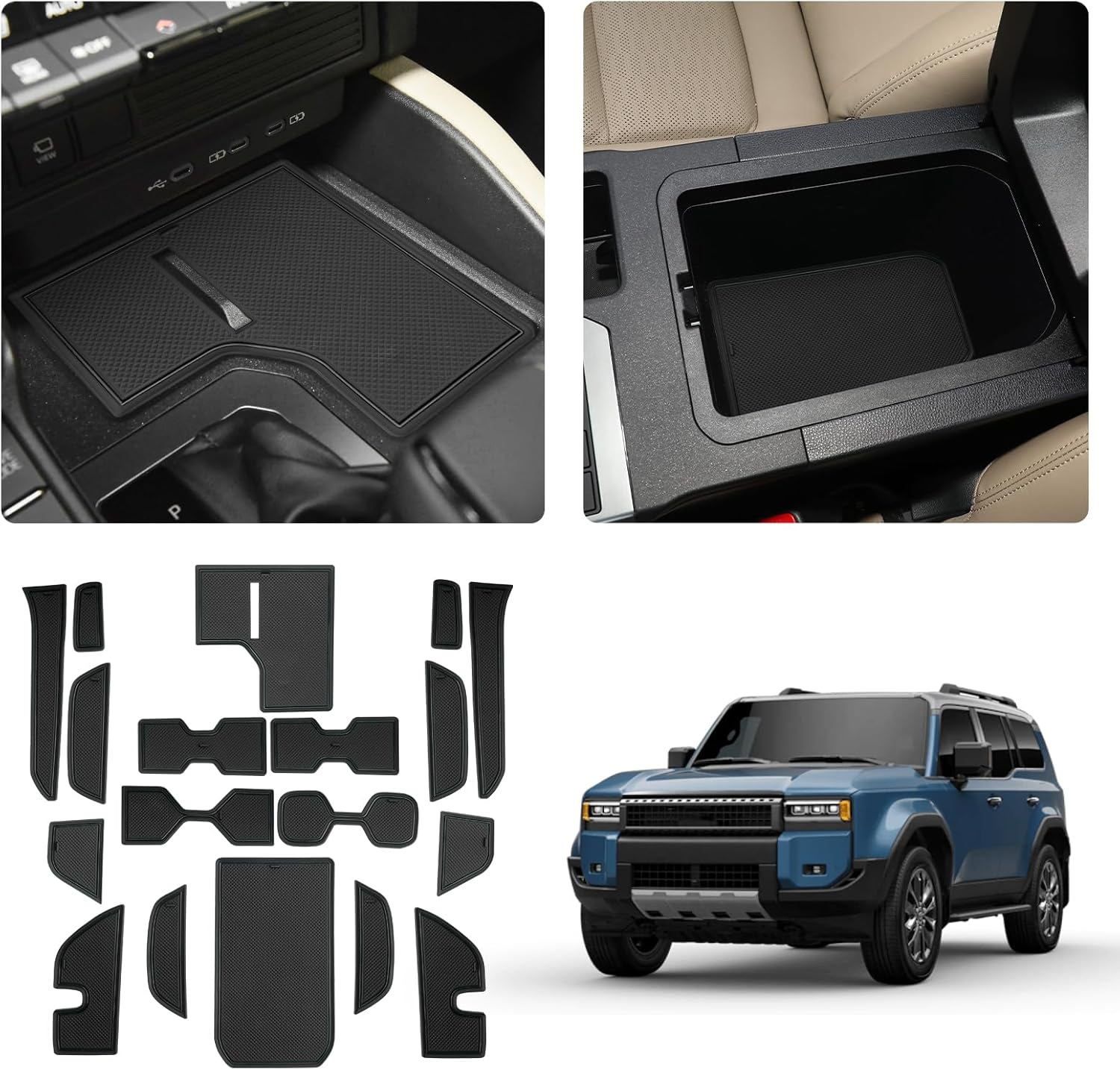 LUWU 18PCS Black Custom Fit Car Interior Liners Fits 2024-2025 Land Cruiser Prado LC250 Land Cruiser 250 Accessories, Anti-Dust Cup Holder Inserts & Door Pocket Mats image number 5