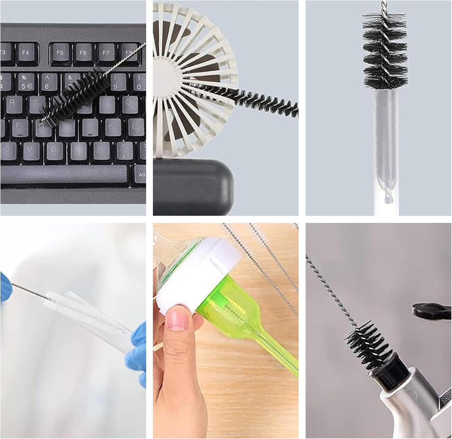 EKIND Black Drinking Straw Cleaning Brush Set, Nylon Pipe Tube Cleaner, Stainless Steel Handle, 5 Type Size for Multiple Diameter Straws