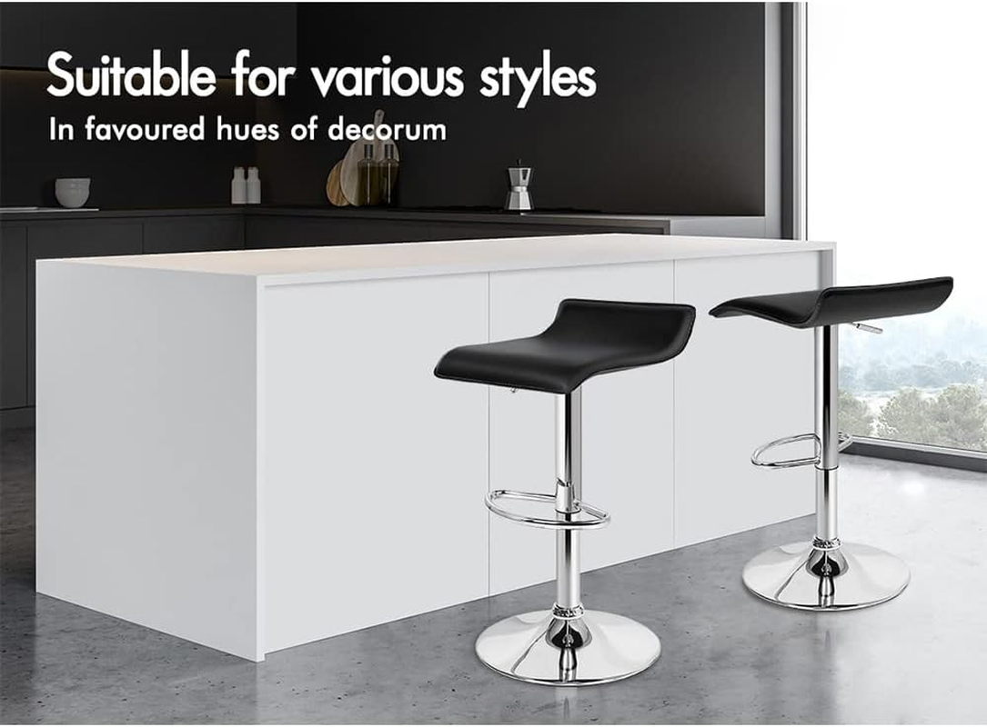 ALFORDSON 2X Bar Stool PU Leather Saxton Swivel Kitchen Barstools in 53-73Cm Adjustable Backless Seat Height Counter Dining Chairs with Footrest and Floor Protector (Black) - Portia White image number 6
