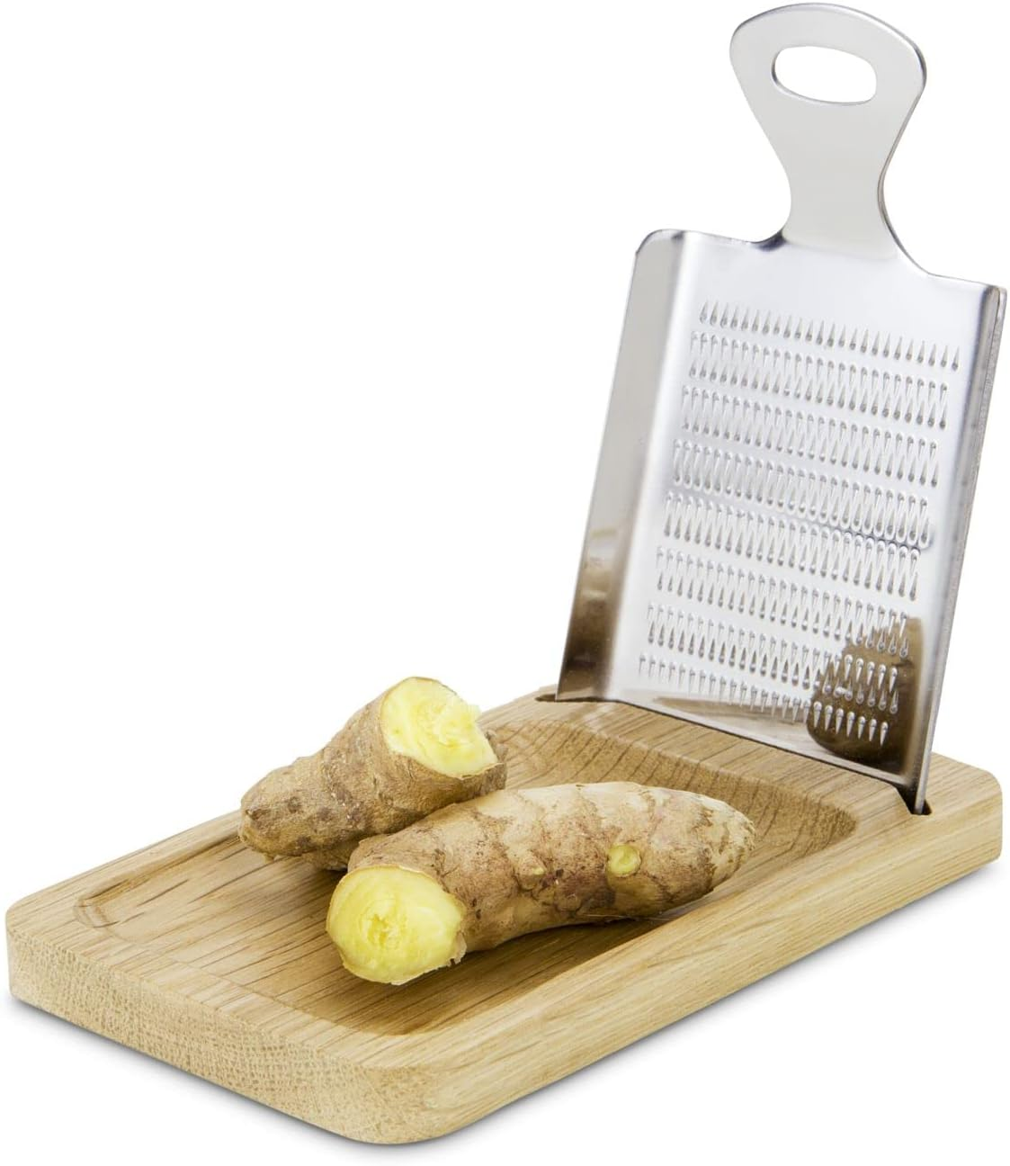 ROMINOX Gift Item Spice Grater // Aroma Exclusive Stainless Steel Grater with Oak Stand Integrated Shelf Ideal for Grating Salt Stones, Ginger, Turmeric, Garlic, Approx. 12.5 X 8 X 2 Cm