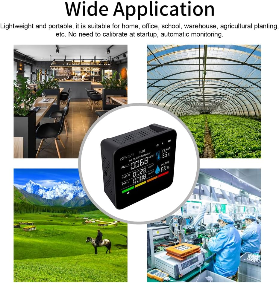 Nurdo 9 in 1 BT Air Quality Monitor CO2 Meter Carbon Dioxide Detector Time/Date CO2 TVOC HCHO PM2.5 PM1.0 PM10 Temperature Humidity Detection Support APP Control with Alarm Function