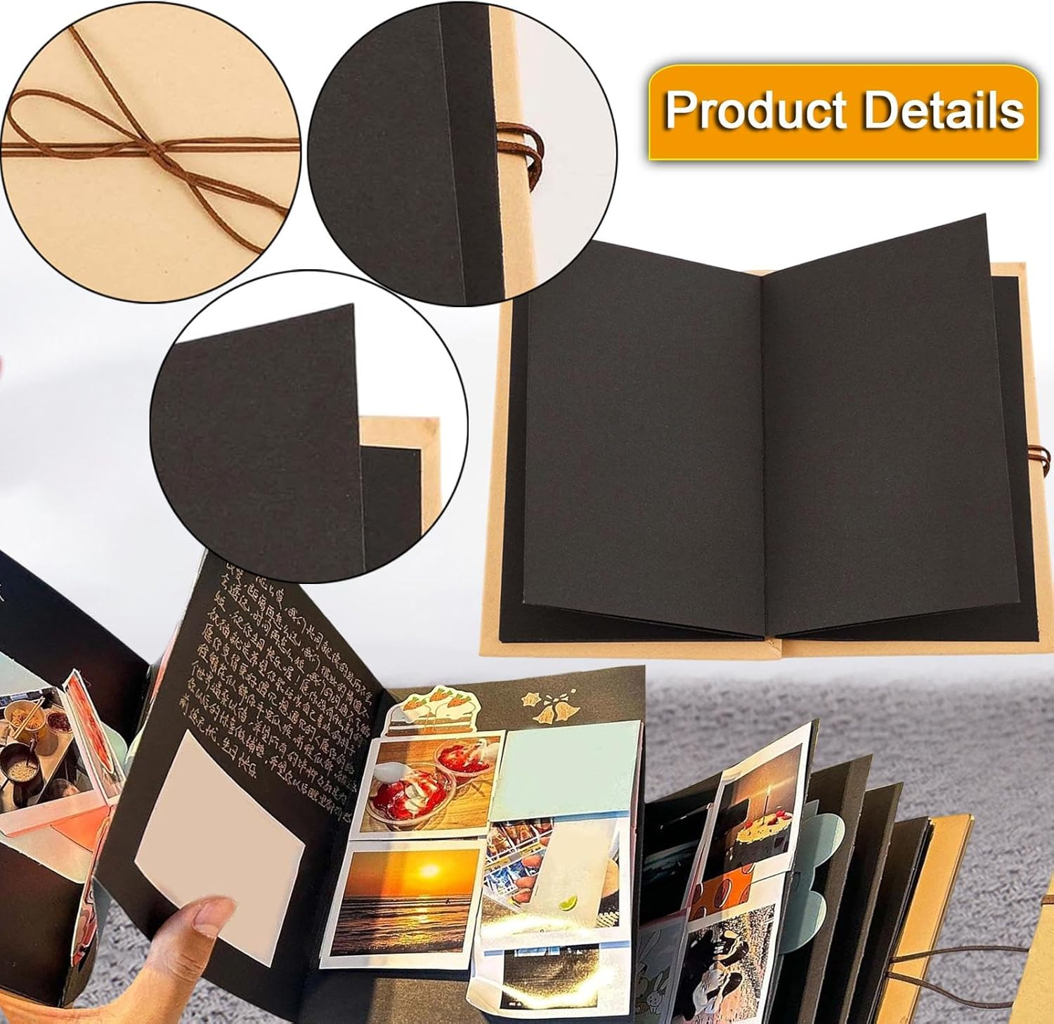 Black Scrapbook, Photo Album, Adventure Book, Wedding Memory Books, Growth Scrapbooks for Travel, Large image number 3