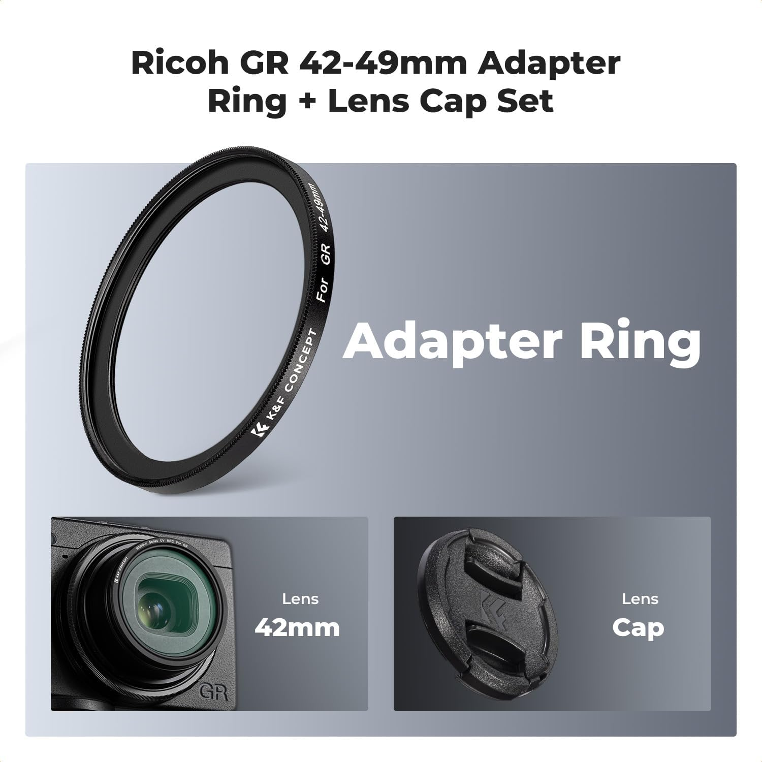 K&F CONCEPT 42-49Mm Filter Adapter Ring for Ricoh GR with 49Mm Lens Cap Aluminum Alloy Threaded Filter Lens Adapter Ring for Ricoh GR Iiix GR Iiix GR2 GR3 GR3X for RX100 image number 4
