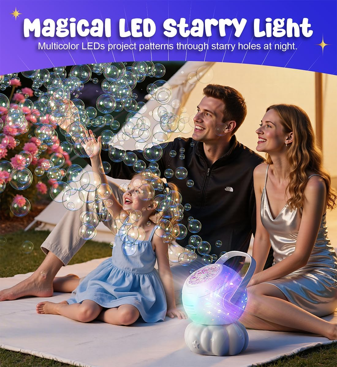 Rechargeable Bubble Machine with Multicolor LED Lights - Blow Larger Bubbles - Automatic 600Ml Bubble Maker for Kids - Outdoor Toys for Toddlers Ages 4-8 Boys Girls Party Birthday Gifts image number 1