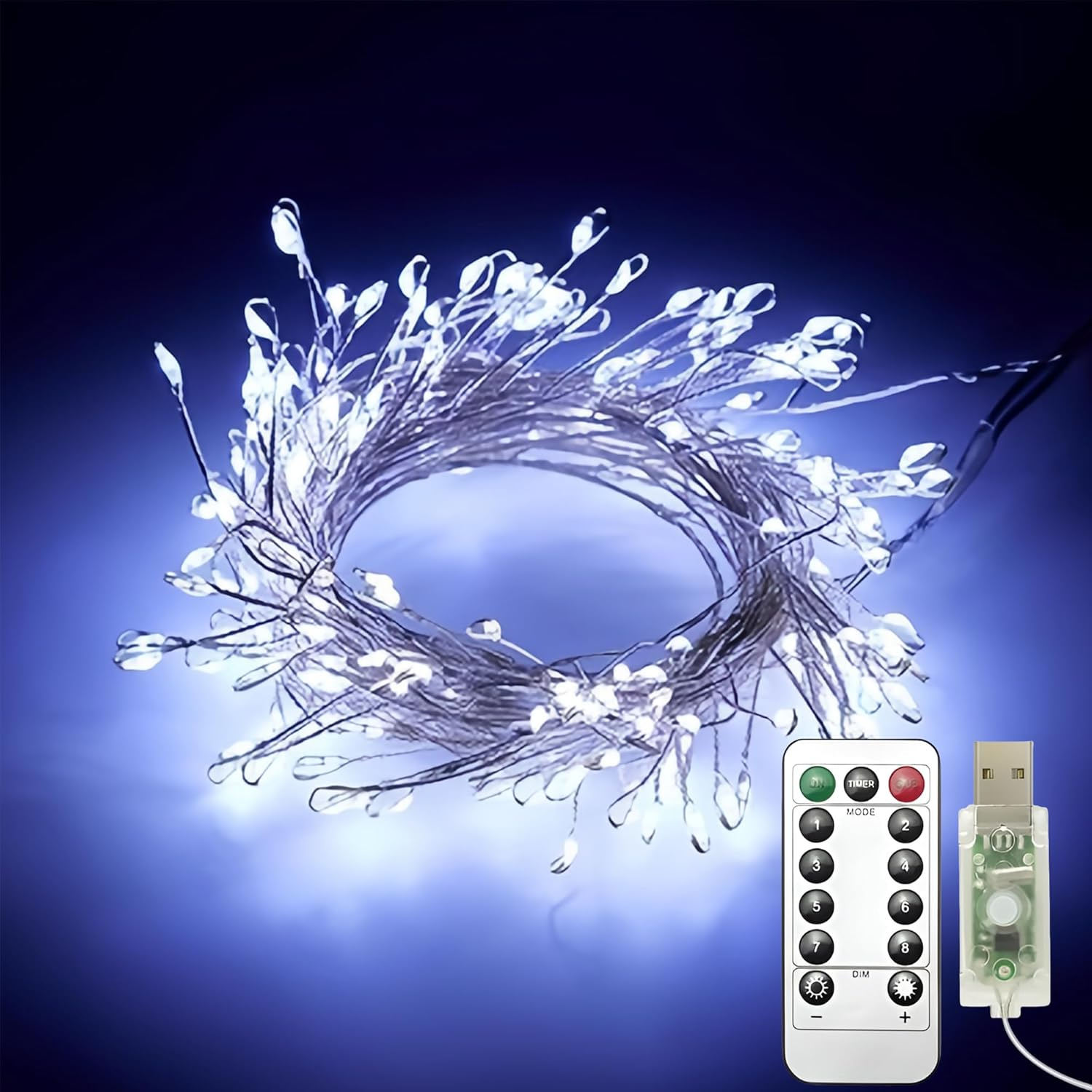 Clearhill 2Pack USB Fairy Lights with Remote Control, 20Ft/6M 200LED Color Firecracker Cluster Lights, 8 Modes, Waterproof Copper Wire String Lights for Bedroom, Wedding, DIY, Garden Decor