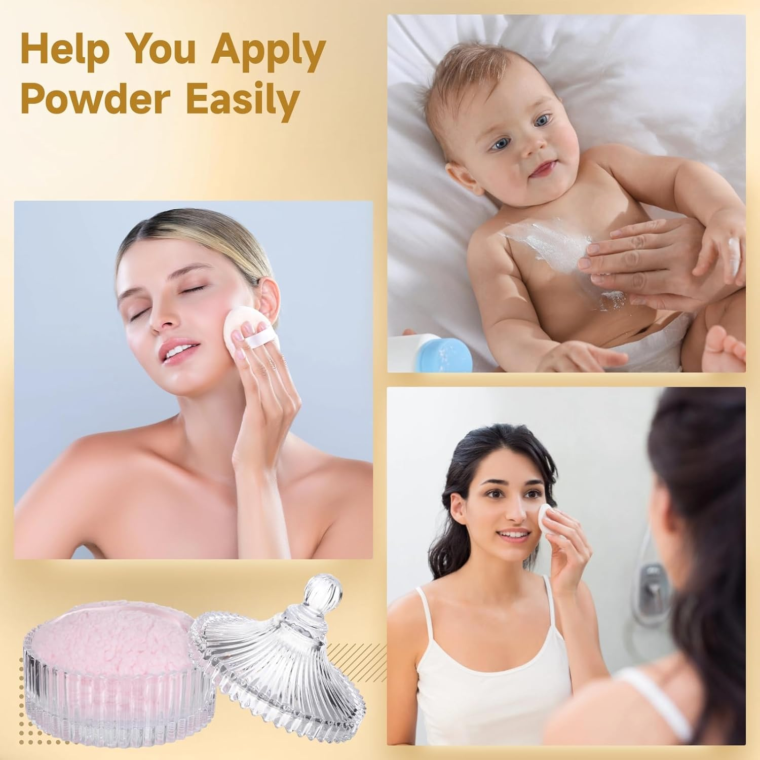 2 PCS Glass Powder Puff Container Set, Decorative Jars with Lid, Large Powder Puffs, Ideal for Adult Body Application image number 1