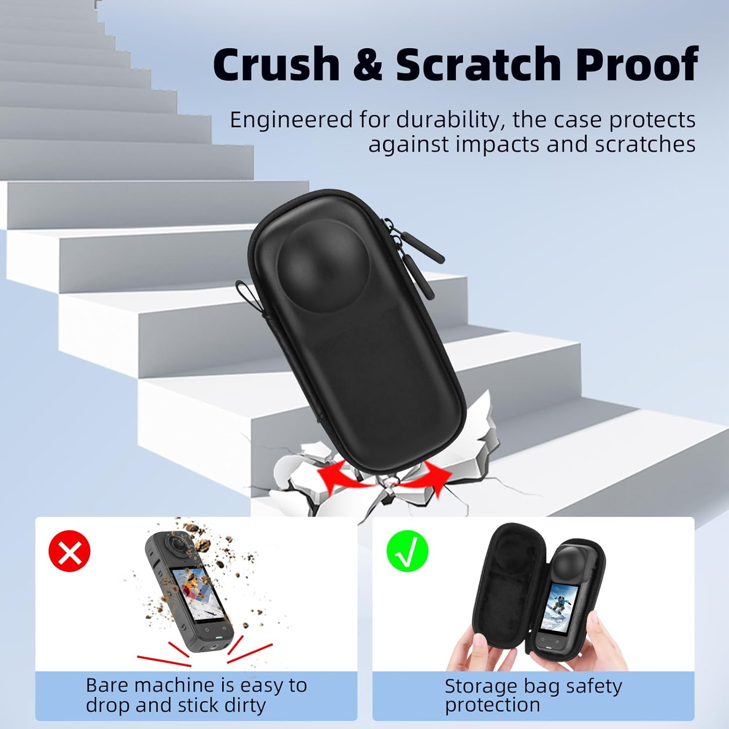 BRDRC Carrying Case for Insta 360 X4 X5 (For Original Lens Cap), Portable Small Storage Bag Protective Cover Hard Shell Travel Protector with Wrist Strap Carabiner for Insta360 X4 X5 Accessories