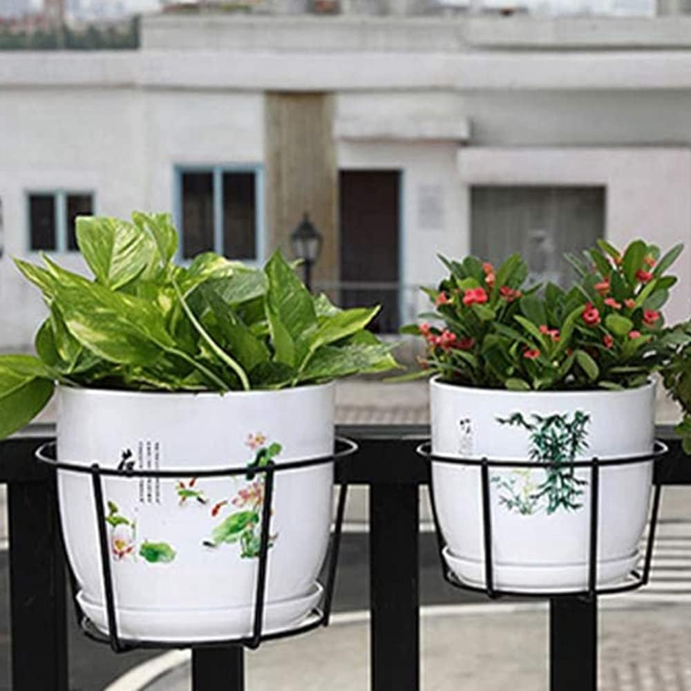 Veumoie 4Pcs Hanging Railing Flower Pot Holders Plant Iron Racks Fence Metal Potted Stand Mounted Balcony Baskets Small image number 4