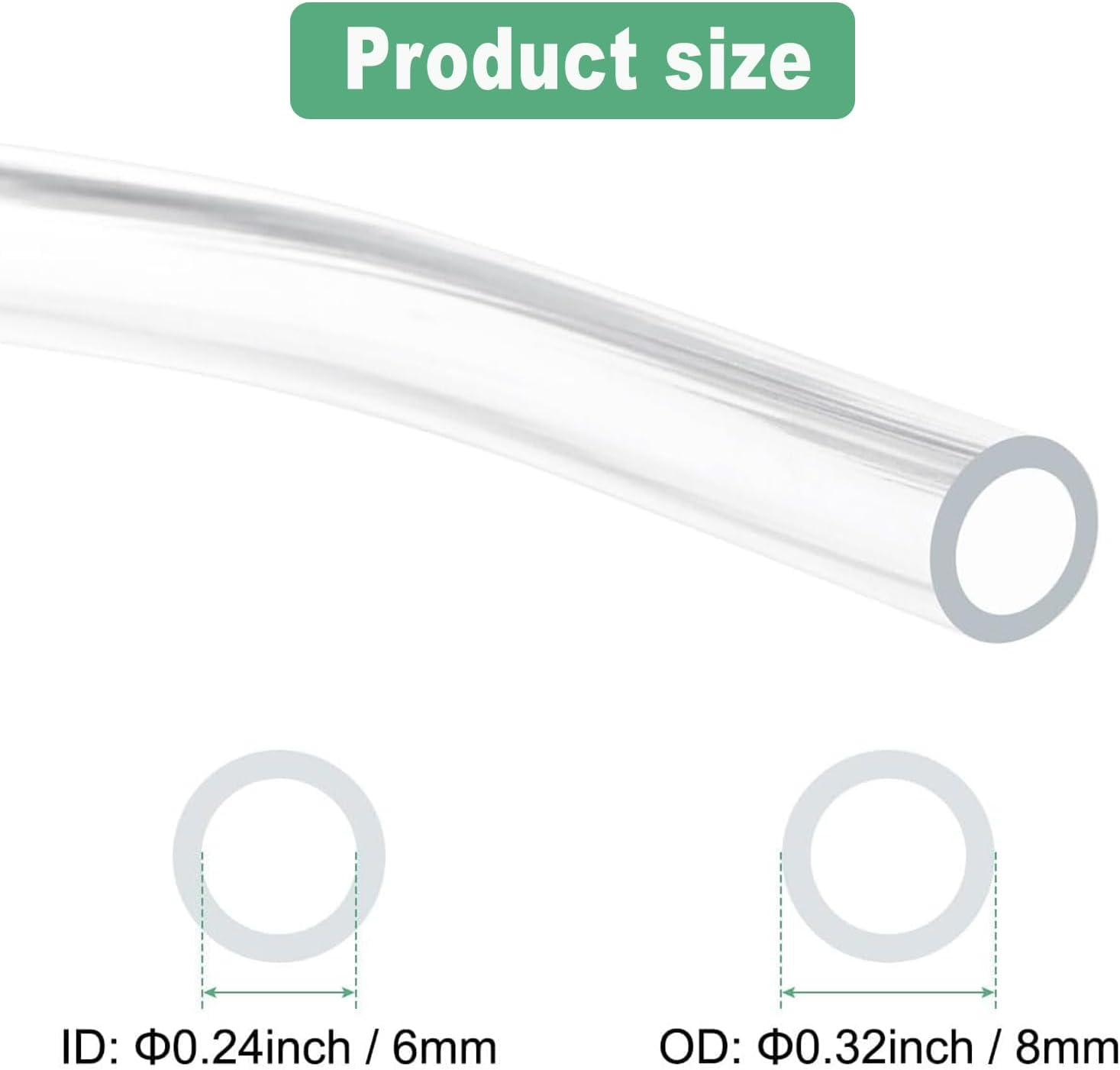 BEANPRECOY Clear PVC Tubing 6Mm ID X 8Mm OD X 1M Clear PVC Hose Flexible Tubing for Aquariums/Garden Pumps/Air Compressors, Weatherproof Water & Air Transfer Pipe