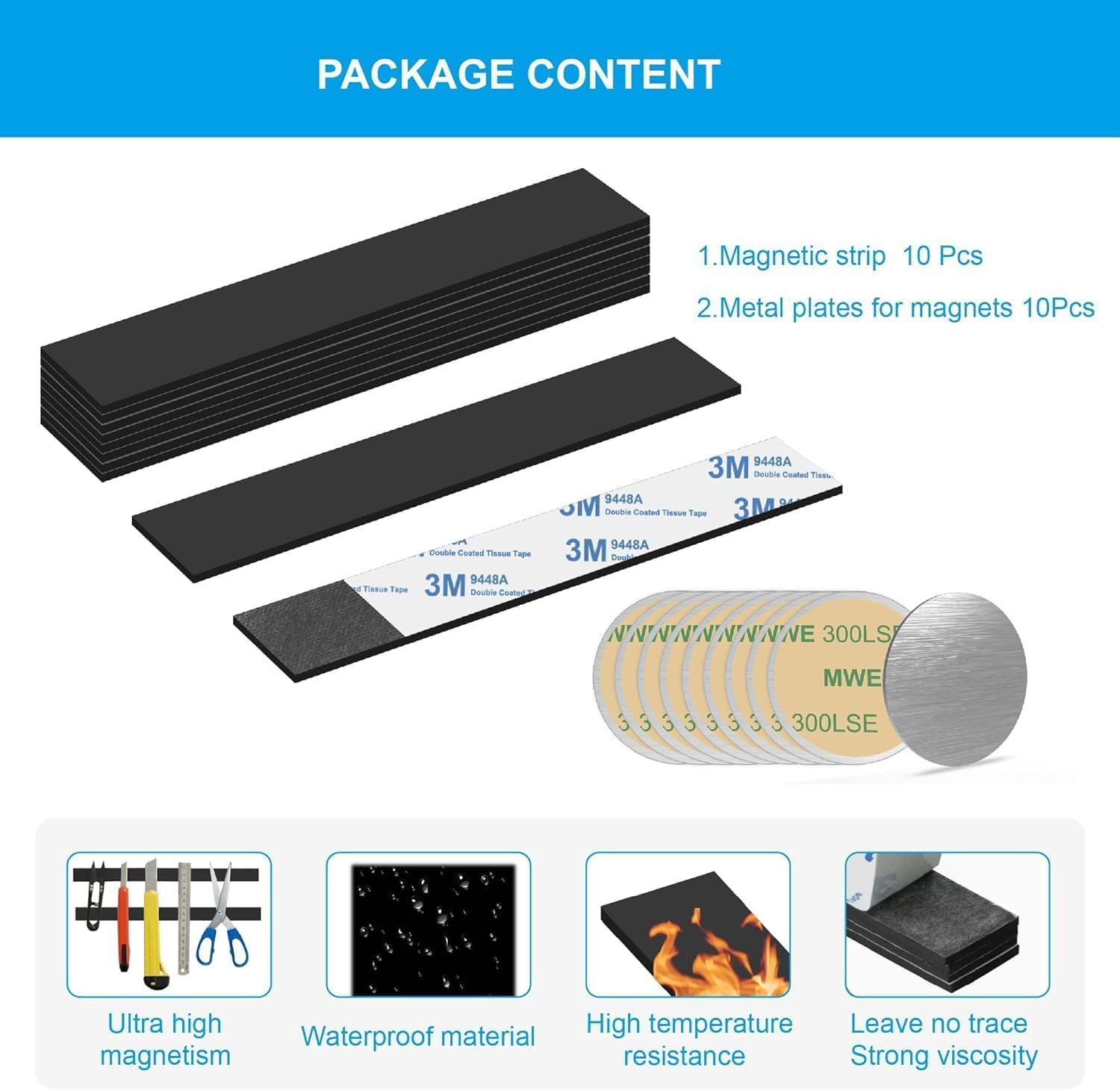 Magnetic Strips Adhesive Backing Magnet : Heavy Duty Sticky Magnet for DIY Projects - 10 Pack with Metal Plates - Cut to Shape - Strong Hold & Durable Ideal for Tool Racks (10Pcs) (6&times;1Inch &times;10Pcs) image number 6