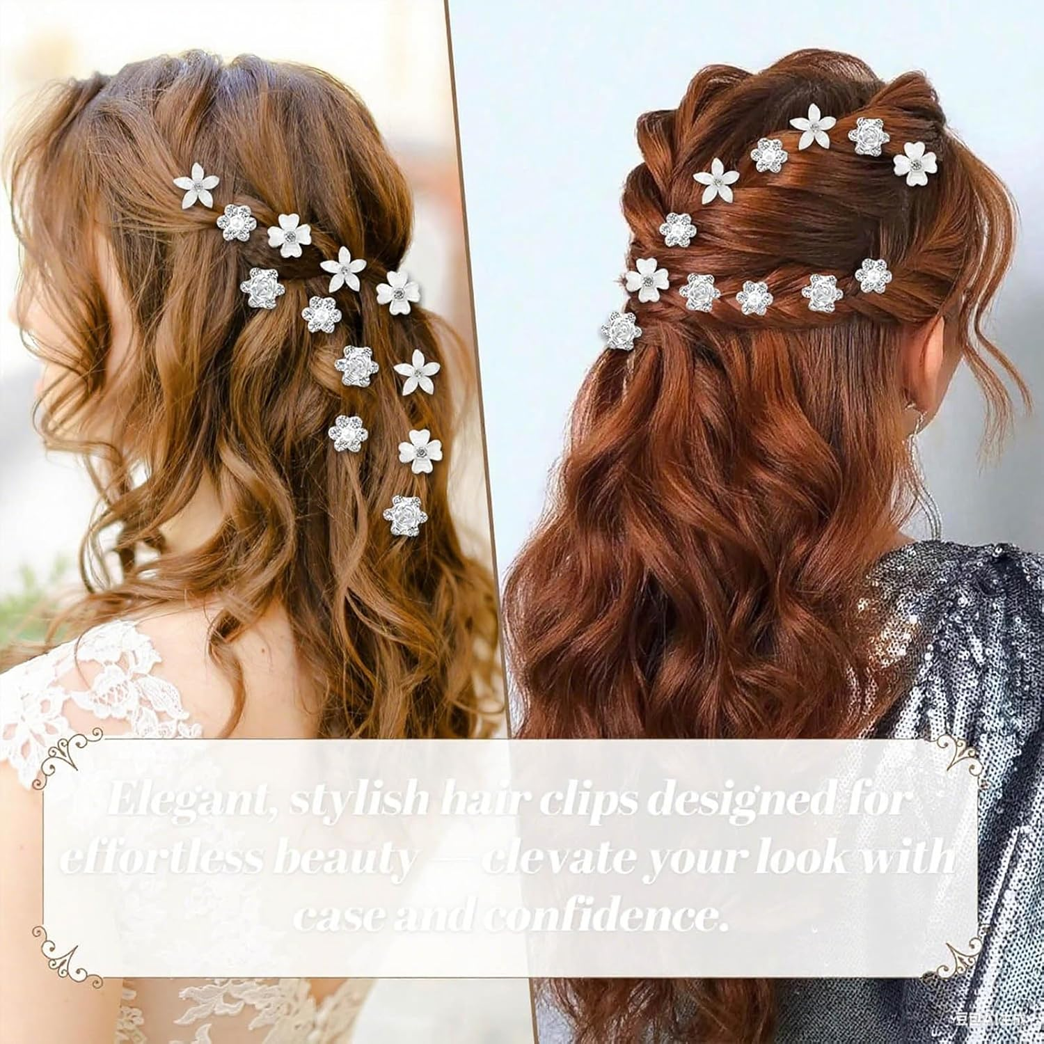 JOOTUEPO Mini Rhinestone Hair Clips, 20 Pcs Flower Hairpins Accessories Kit,White Flower and Crystal Hair Accessories for Bridal Girls Women Photo Daily Party Wedding Hairstyle Accessorie image number 2