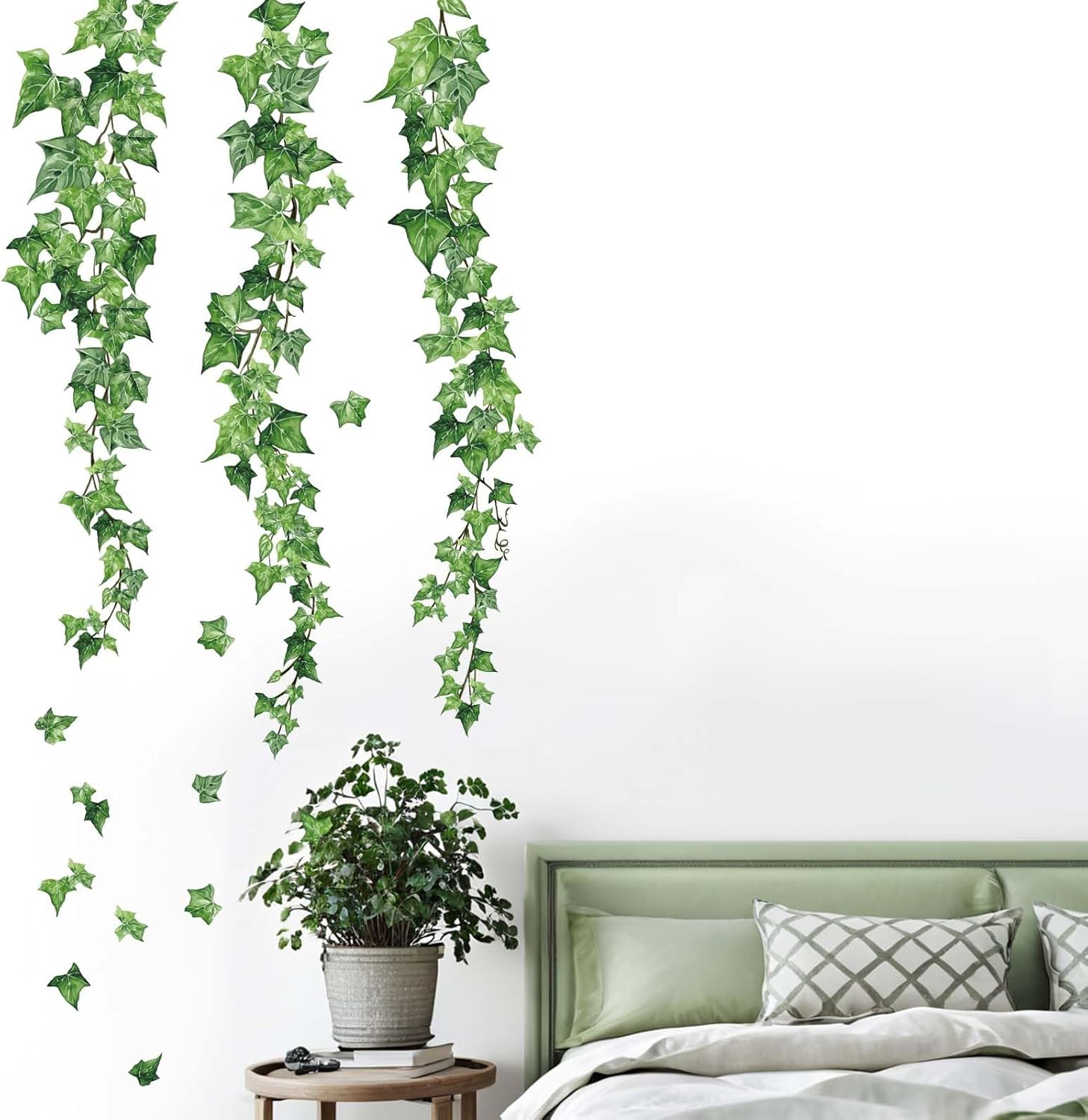 Hanging Vine Wall Stickers - Green Nature Plants Leaves Ivy Wall Decals - Bedroom Living Room Sofa TV Background Home Wall Decor image number 1