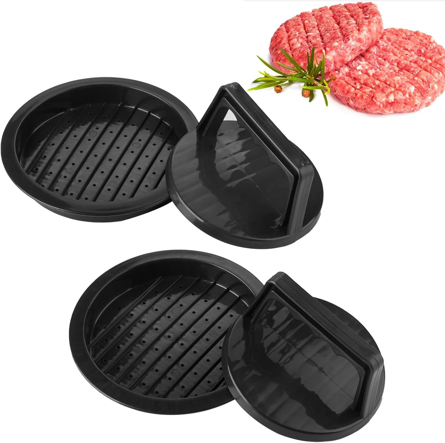 Burger Press Patty Maker, round Non-Stick Stuffed Hamburger Press Accessories Smashed Hamburger Press Patty Burger Meat Sausage Beef Maker Mold Kitchen Gadgets for Grilling (2 Pack, Black) image number 6