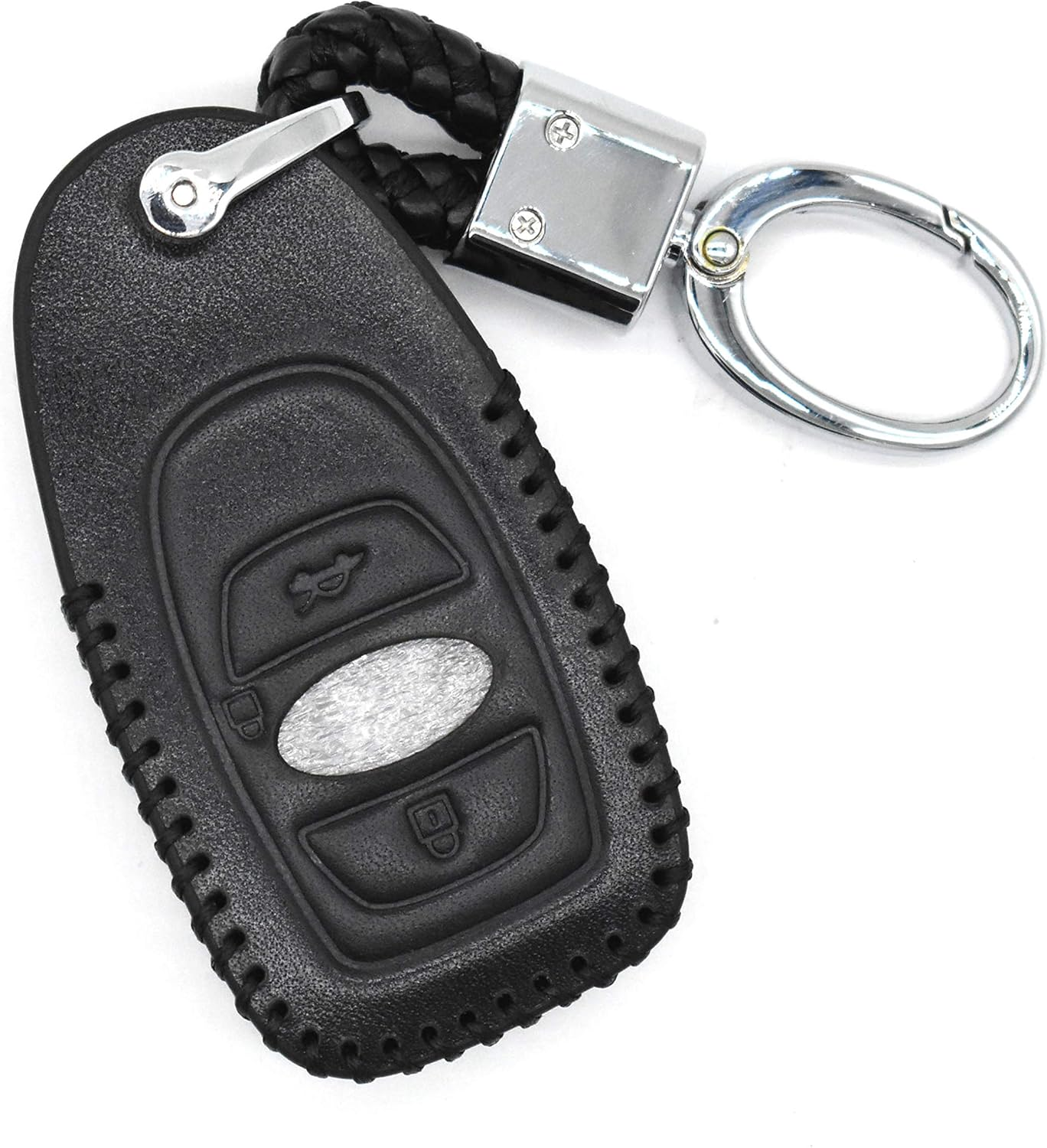 Ontto Genuine Leather Keycase Smart Remote Car Key Fob Cover Shell with Keyring Fit for Subaru Outback XV Forester Legecy Keyless Entry Key Skin Protector Blue String