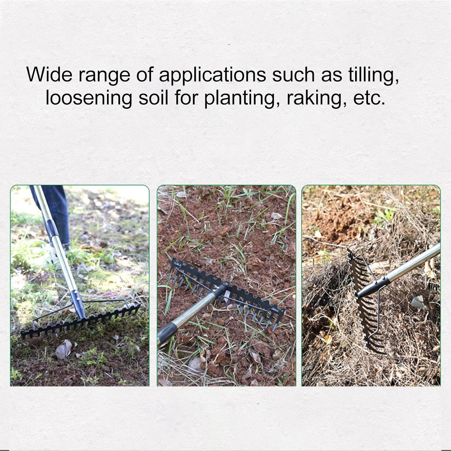 Garden Rake, 17 Tines Multifunctional Adjustable Detachable Metal Headrake Tool for Loosening Soil Gathering Leaf, Metal Head Rake Tool image number 6