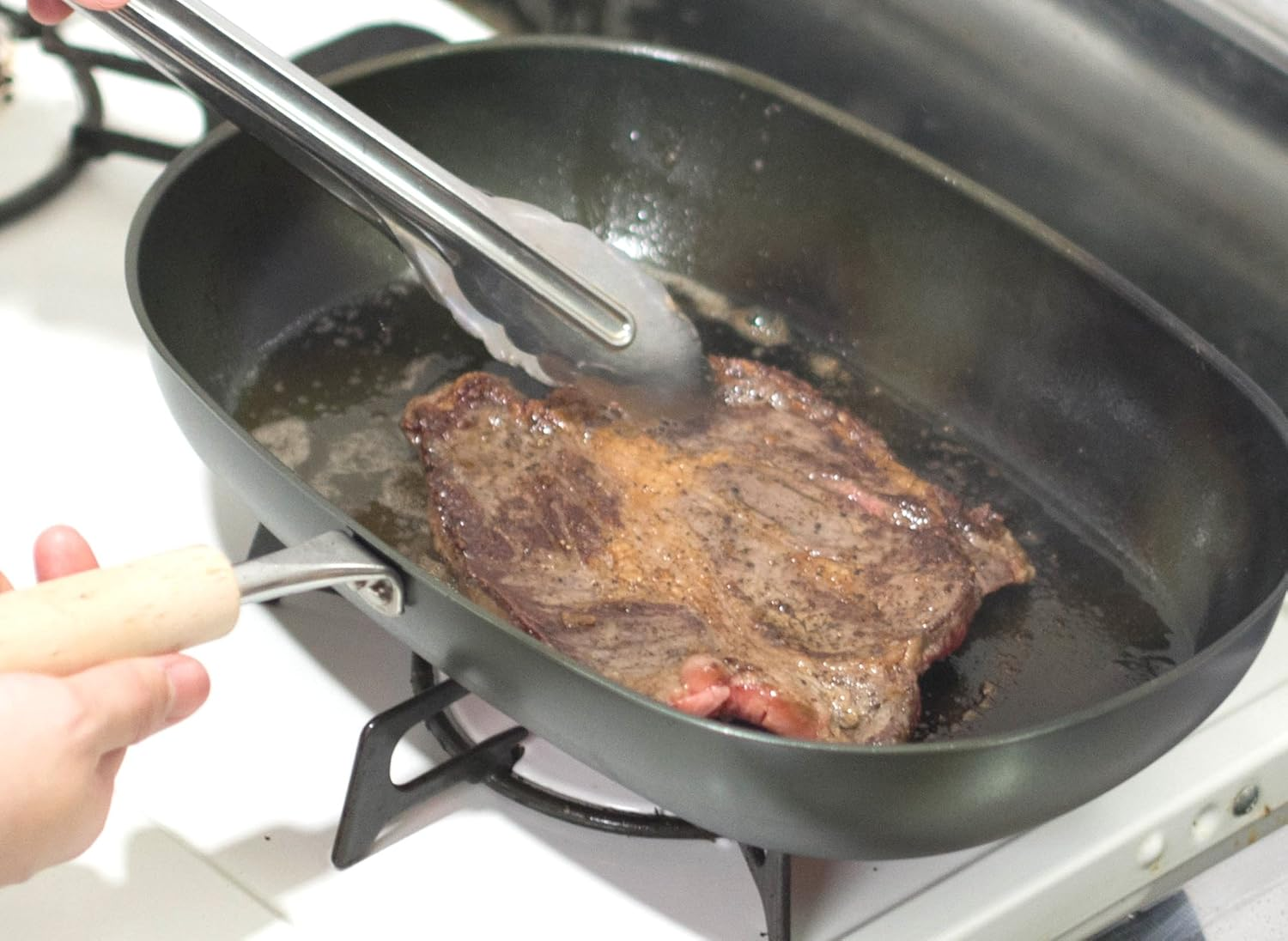 Sugiyama Metal KS-3043 Oval Frying Pan, Compatible with Induction and Gas Fires, Iron, Made in Japan, Artisan Flavor, Nano Embossing, Light Weight Even Though Iron Works with Oil image number 1