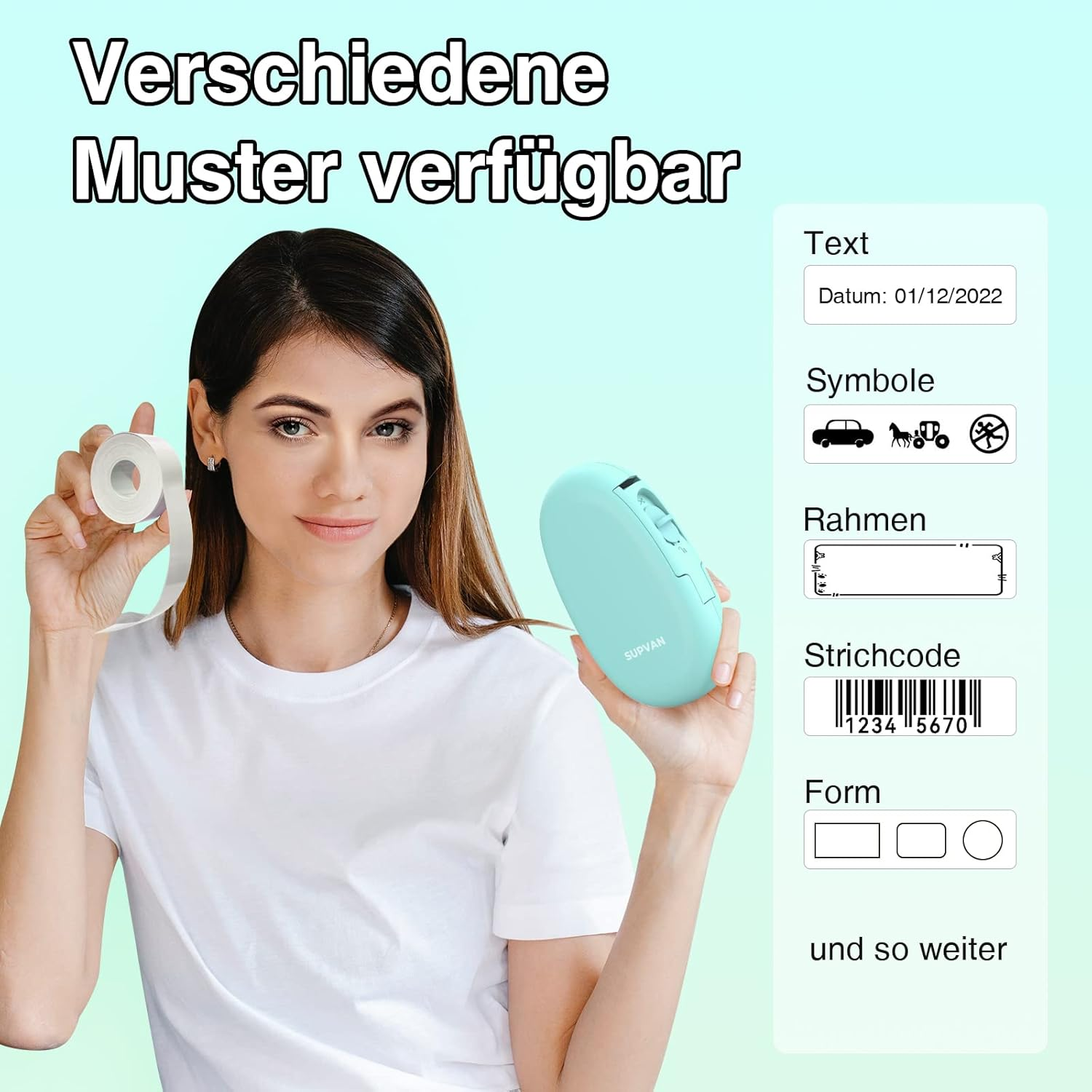 SUPVAN E10 Upgraded Label Maker Machine, Portable Label Printer, Compatible Android & Ios, Bluetooth Thermal Labelling Machine for Home, School, Office Organization, Cyan - E10 Green2 image number 5