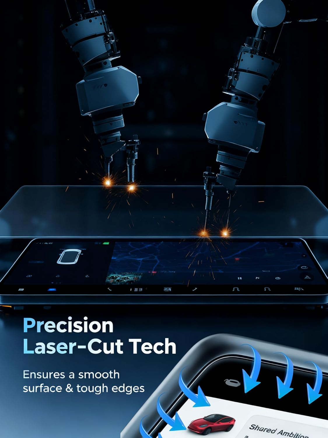 Tesla New Model Y Juniper (2025&ndash;2026) & Model 3 Highland (2024&ndash;2026) Screen Protector [No Glare & Fingerprint], 9H Tempered Glass, with Alignment Kit Accessories, Matte image number 5