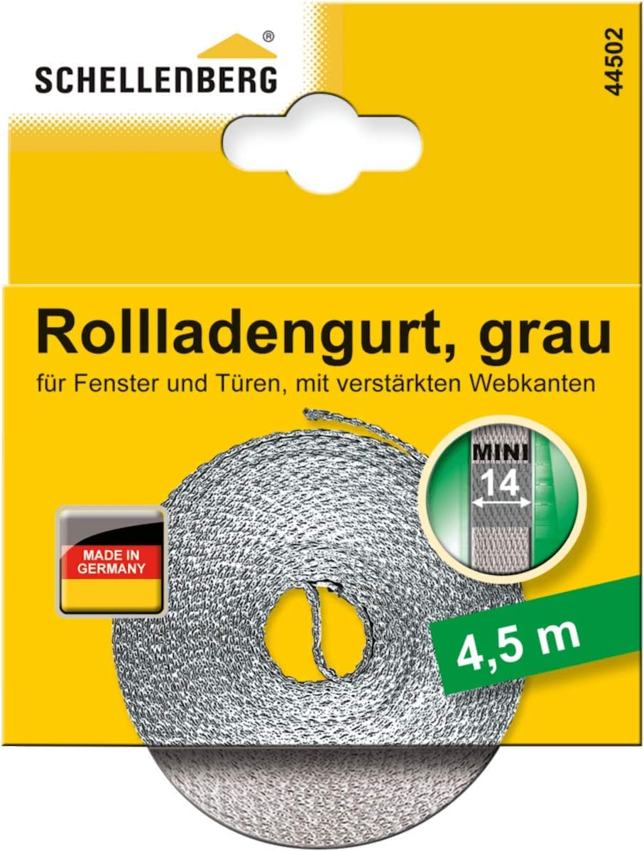 Schellenberg 44501 Roller Shutter Strap for Window (Width: 14 Mm, Mini System: 4.5 M), Grey, 44502