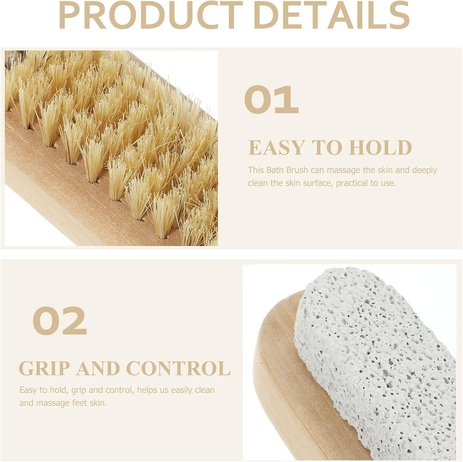 ULTECHNOVO Double-Sided Pumice Foot File and Supple Bristle Body Brush 2Pcs 9.5X4Cm Exfoliating Dead Skin Remover for Shower Bathing Suitable for Feet and Hands image number 5