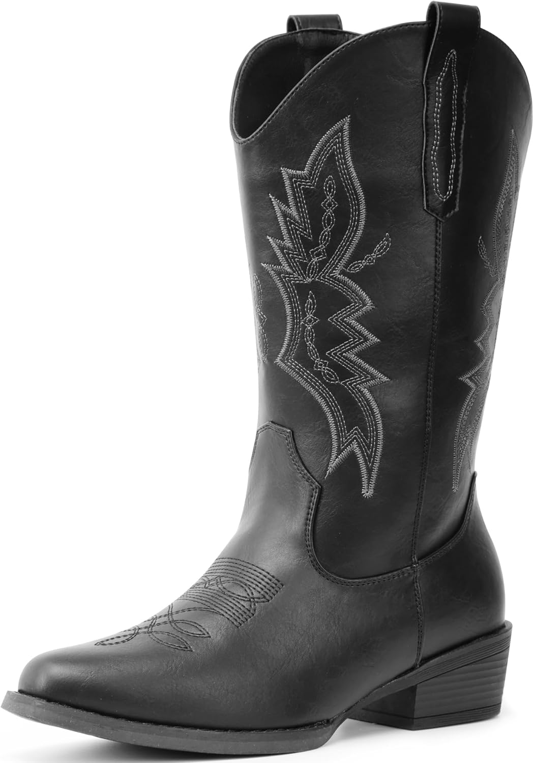 IUV Cowboy Boots for Women Western Boots Cowgirl Boots Pull on Pointy Toe Mid Calf Boots