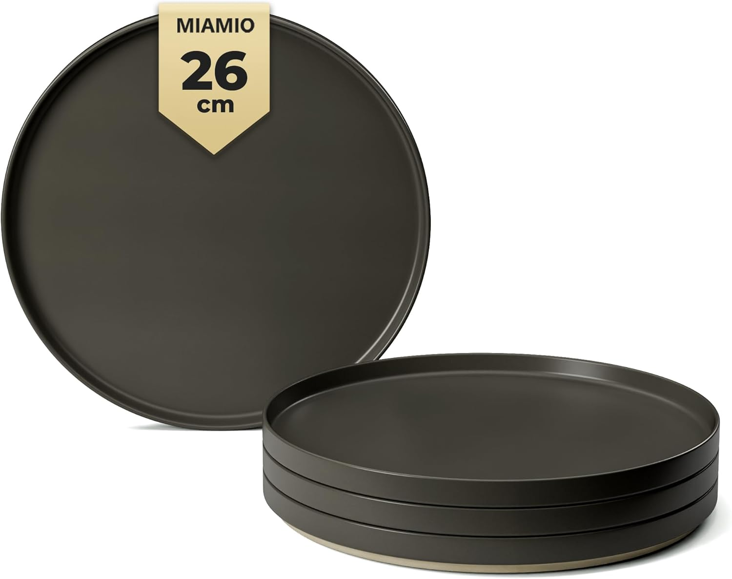 MIAMIO &ndash; Plates Set for 4 / Dinnerware Sets for 4 People, Beige Matte Stoneware, Dishwasher, and Microwave Safe &ndash; Sierra Collection (Light, Small Plates (4X))