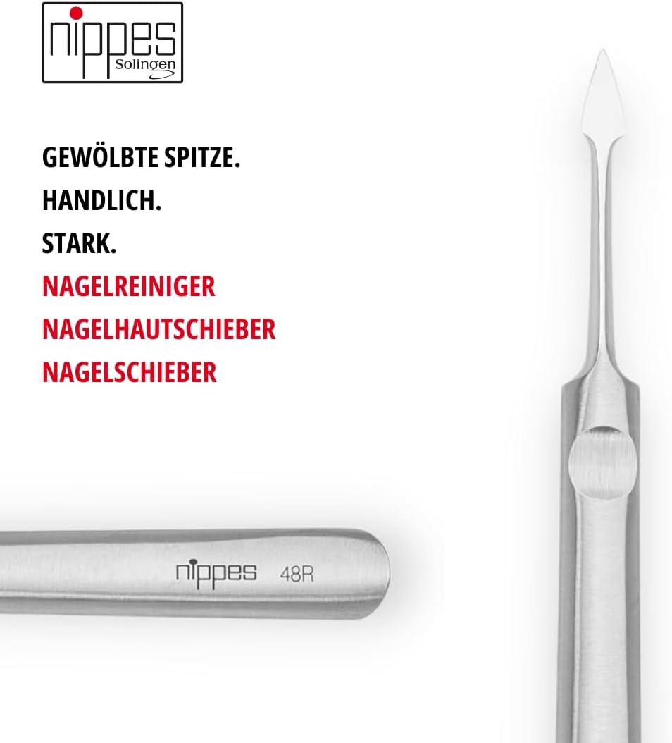 Nippes Solingen, Nail Cleaner Stainless Steel 12 Cm Length Cuticle Pusher Nail Pusher Cuticle Remover for Manicure or Pedicure Made in Germany Silver image number 1