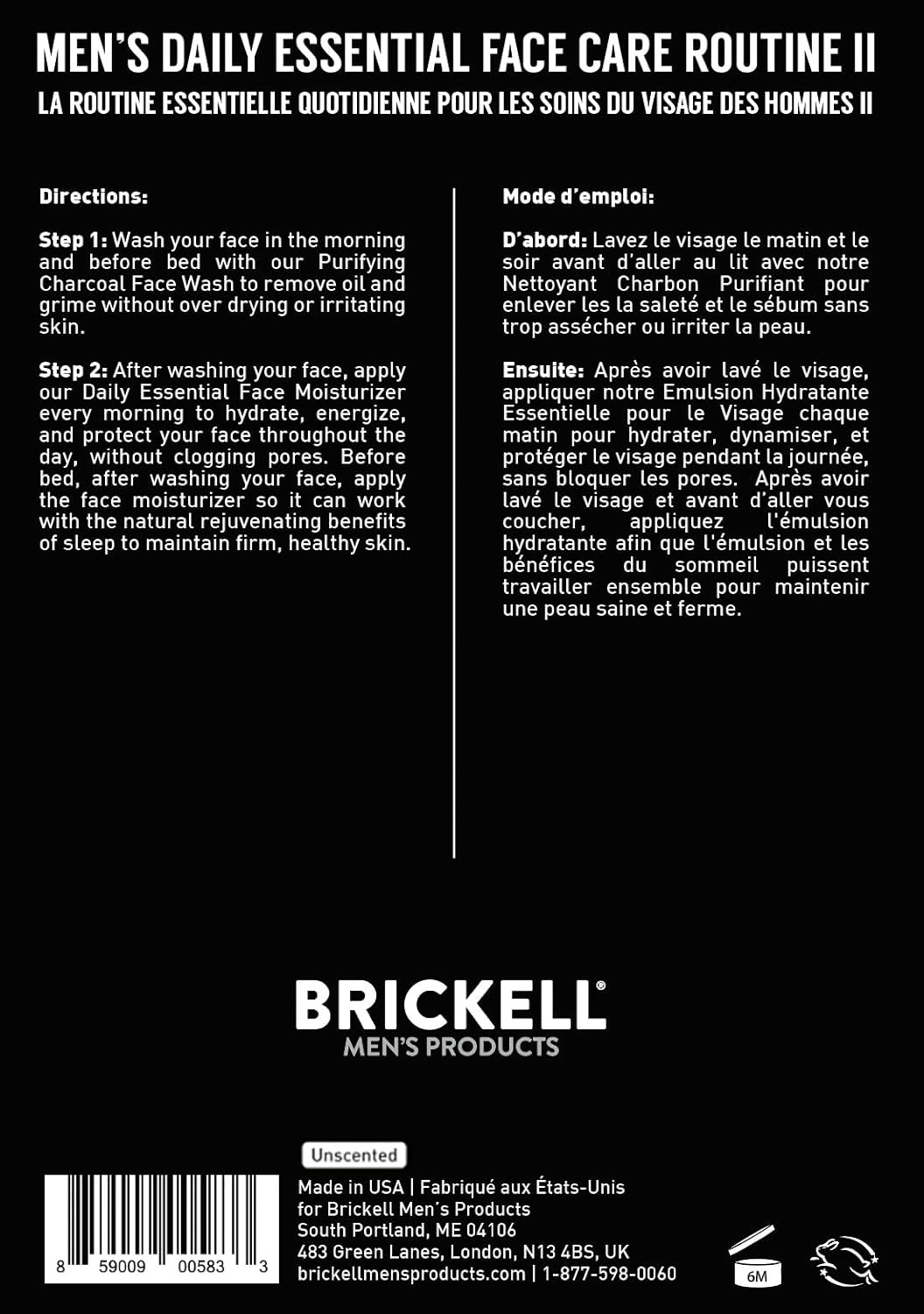 Brickell Men'S Daily Essential Face Care Routine II, Purifying Charcoal Face Wash and Daily Essential Moisturizer, Natural and Organic, Unscented image number 3