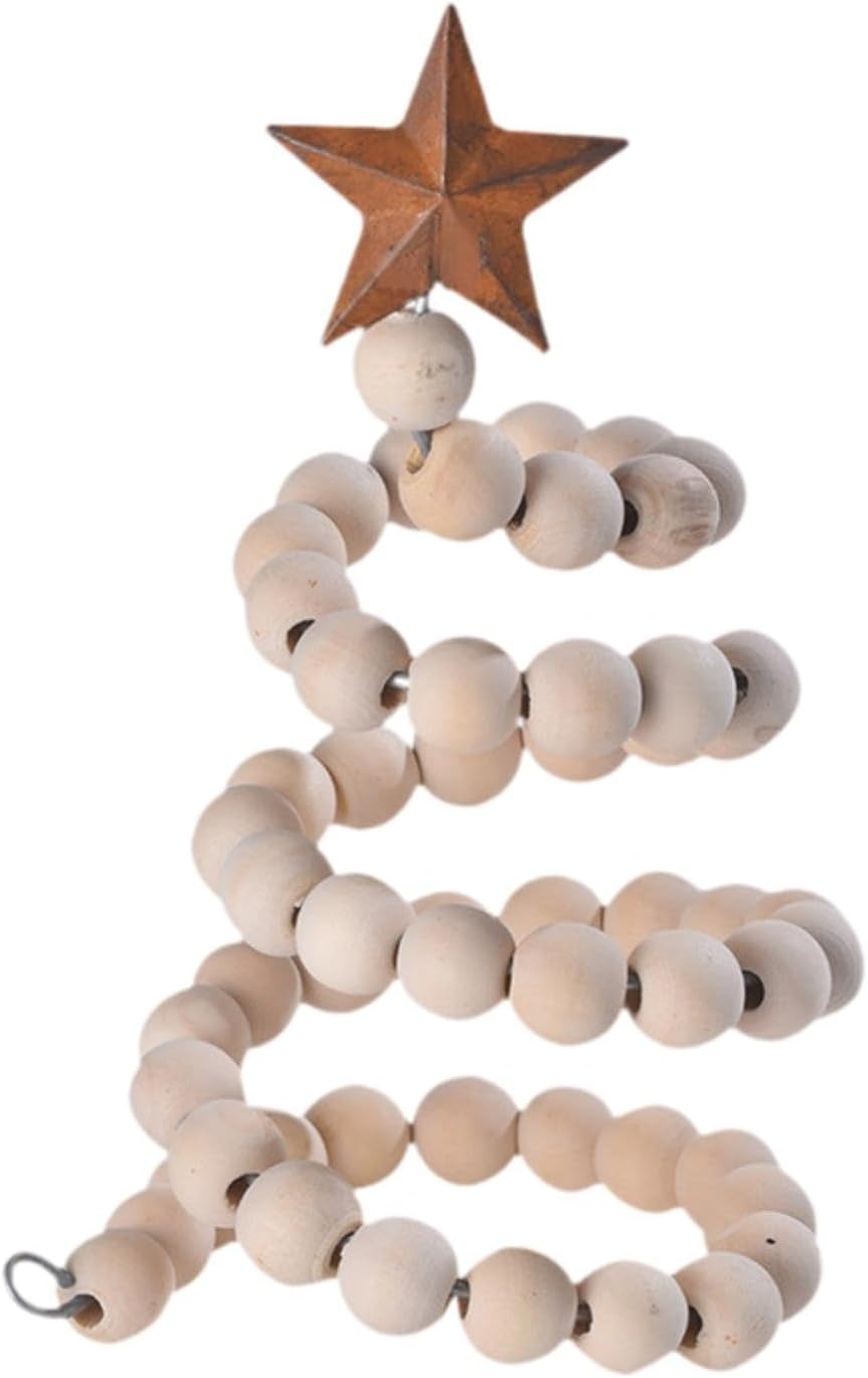 Mini Desk Christmas Tree, Wooden Bead Decorative Xmas Tree with Star Topper for Mantel,Birthday,Bedroom,Wedding,Holiday,Party, White