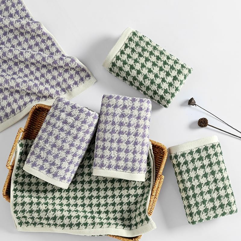 4Pcs Houndstooth Pattern Cotton Adult Bath Towels Soft Comfortable Absorbent Face Towels 34X75Cm Cute Design Washcloths Bathroom Hand Towels Retro Decor Kitchen Hand Towels image number 3