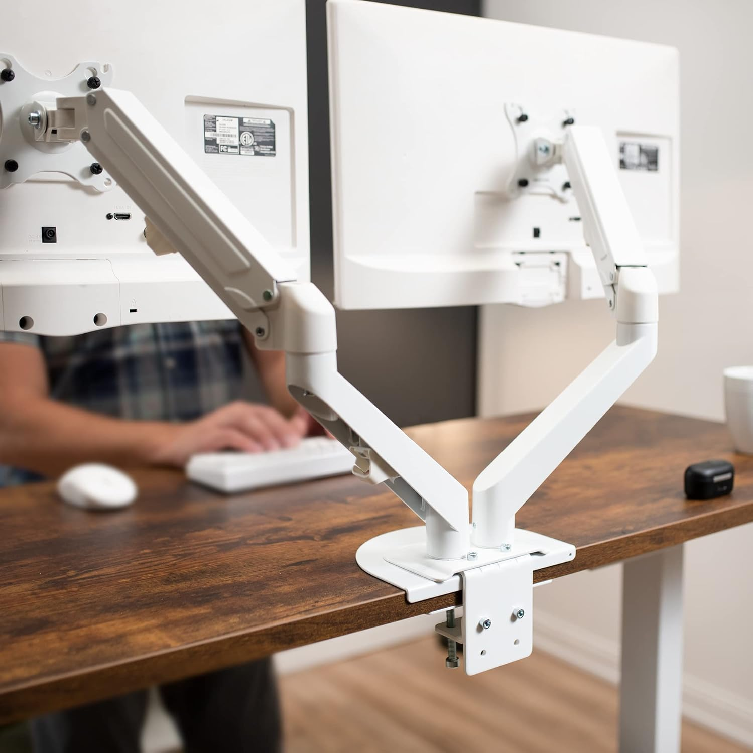 VIVO Steel Reinforcement Bracket Mount Plate for Thin, Glass, and Other Fragile Table Tops, Clamp Compatible with Most Monitor Stand C-Clamp Installations, White, STAND-AC01RW image number 2