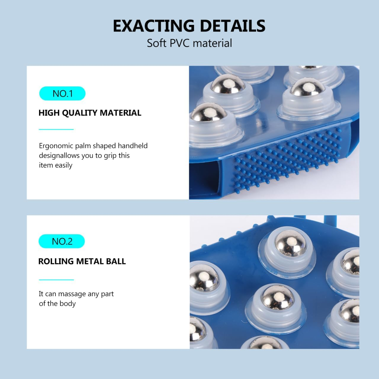 Housoutil Palm Shaped Massage Glove, Handheld Body Massager with 7 Metal Roller Balls, Exfoliating Bath Brush for Muscle Soreness, Cellulite Management, Blue image number 1