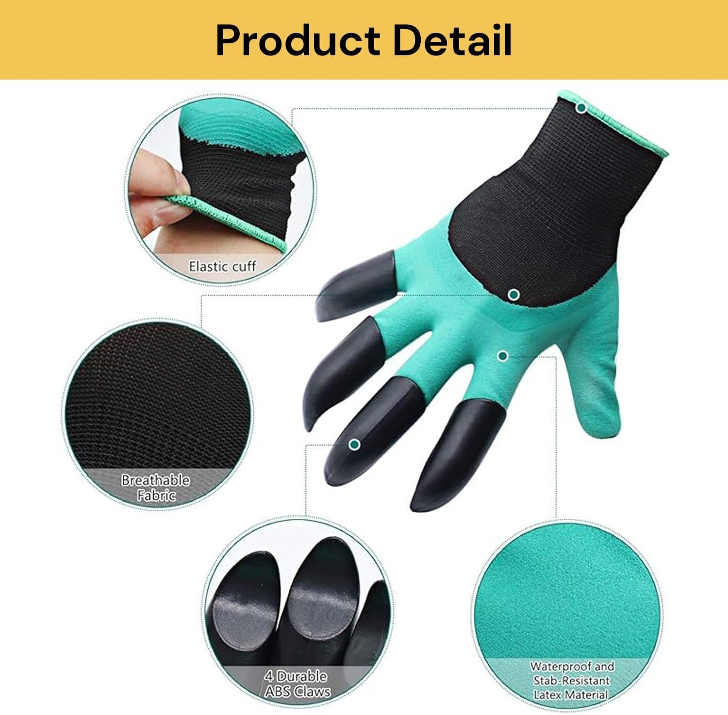Garden Genie Gloves with Claws, Waterproof and Breathable Garden Gloves for Digging Planting, Best Gardening Gifts for Women and Men (Green Claw 1 Pairs)