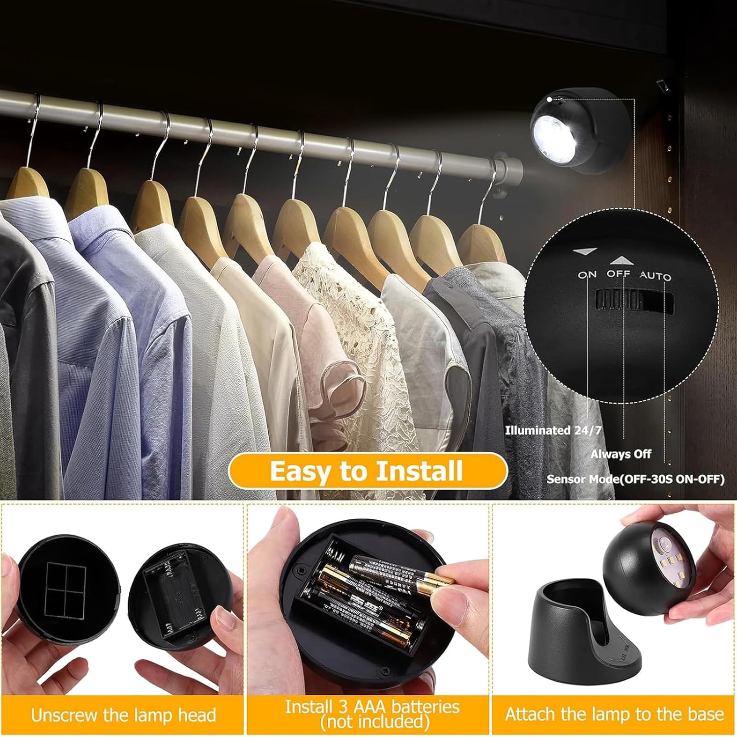 Rhoyee Operated Motion Sensor Lights Outdoor, 2 Pack Wireless LED Security Spotlight, 100 Lumens, IP44 Waterproof, 360&deg; Adjustable, Auto On/Off Wall Lights for Porch, Garage, Stairs, Hallway image number 1