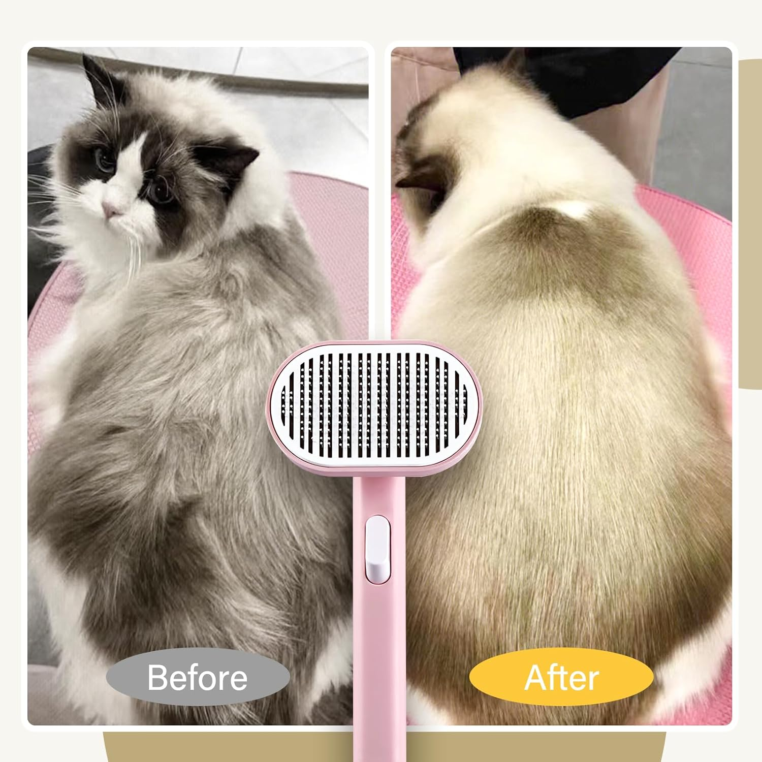 Cat Brush with Release Button,Small Animal Brushes for Indoor Cats Shedding,Cat Brush for Long or Short Haired Cats, Cat Grooming Brush Cat Comb for Kitten Rabbit Massage Removes Loose Fur,Pink image number 6